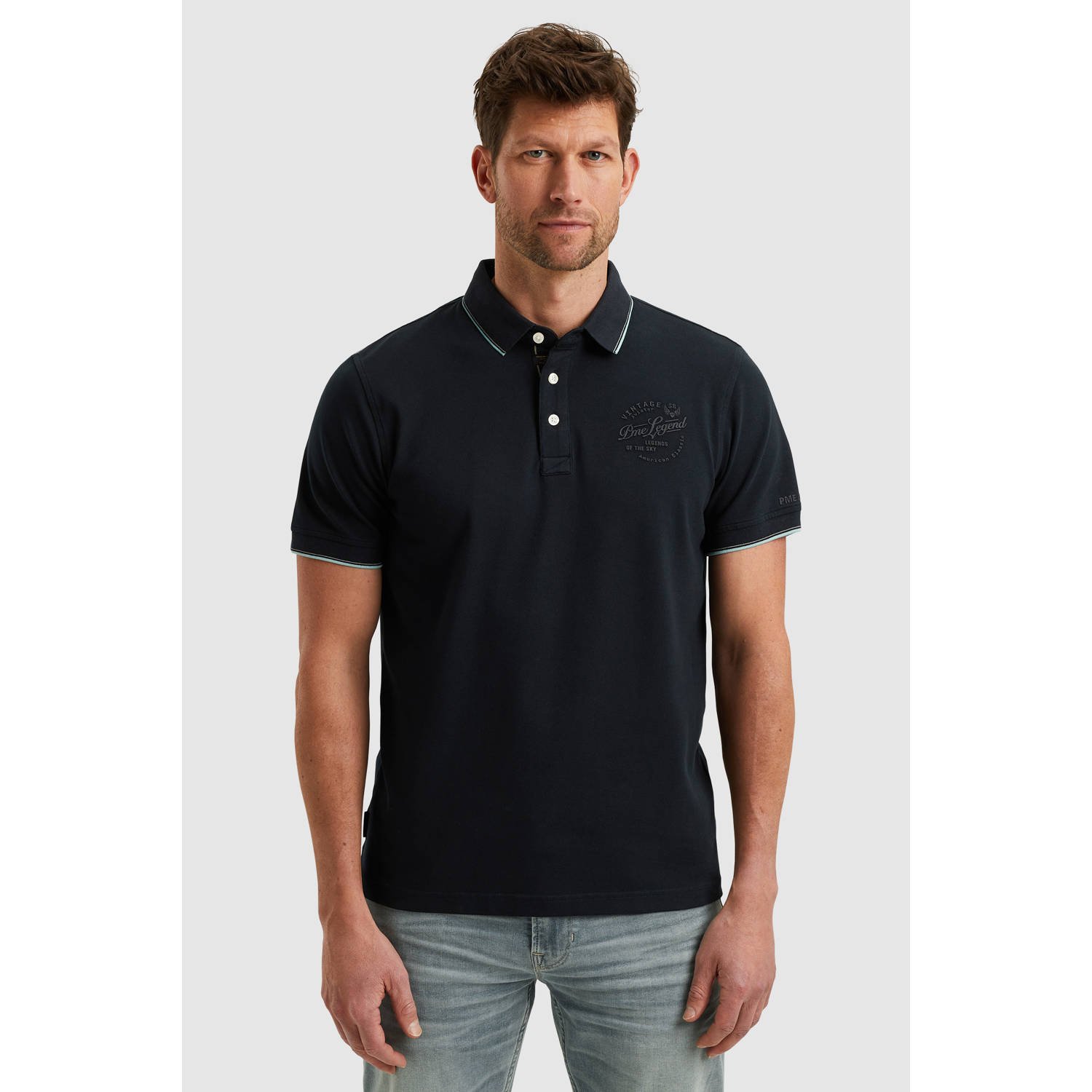 PME LEGEND Heren Polo's & T-shirts Stretch Pique Package Donkerblauw