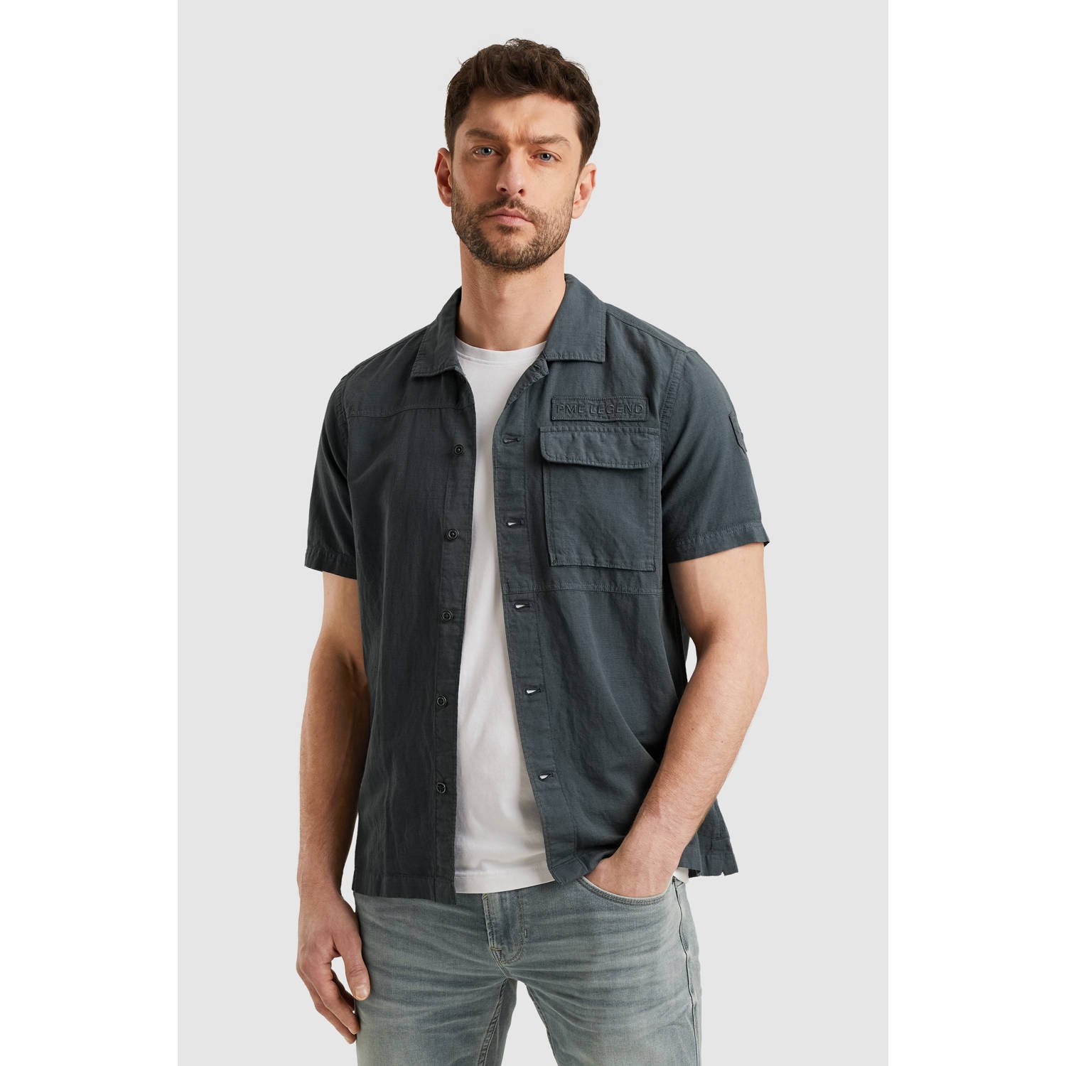 PME LEGEND Heren Overhemden Ctn linen Cargo Freedom Grijs