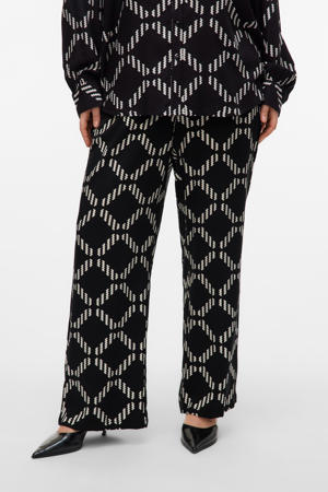 wide leg regular waist broek zwart