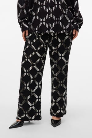 wide leg regular waist broek zwart