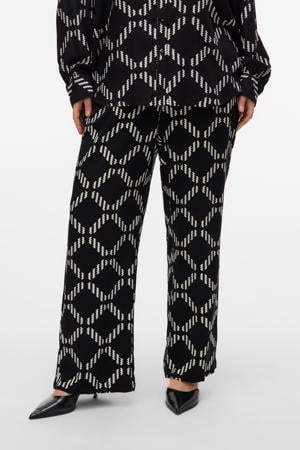 wide leg regular waist broek zwart