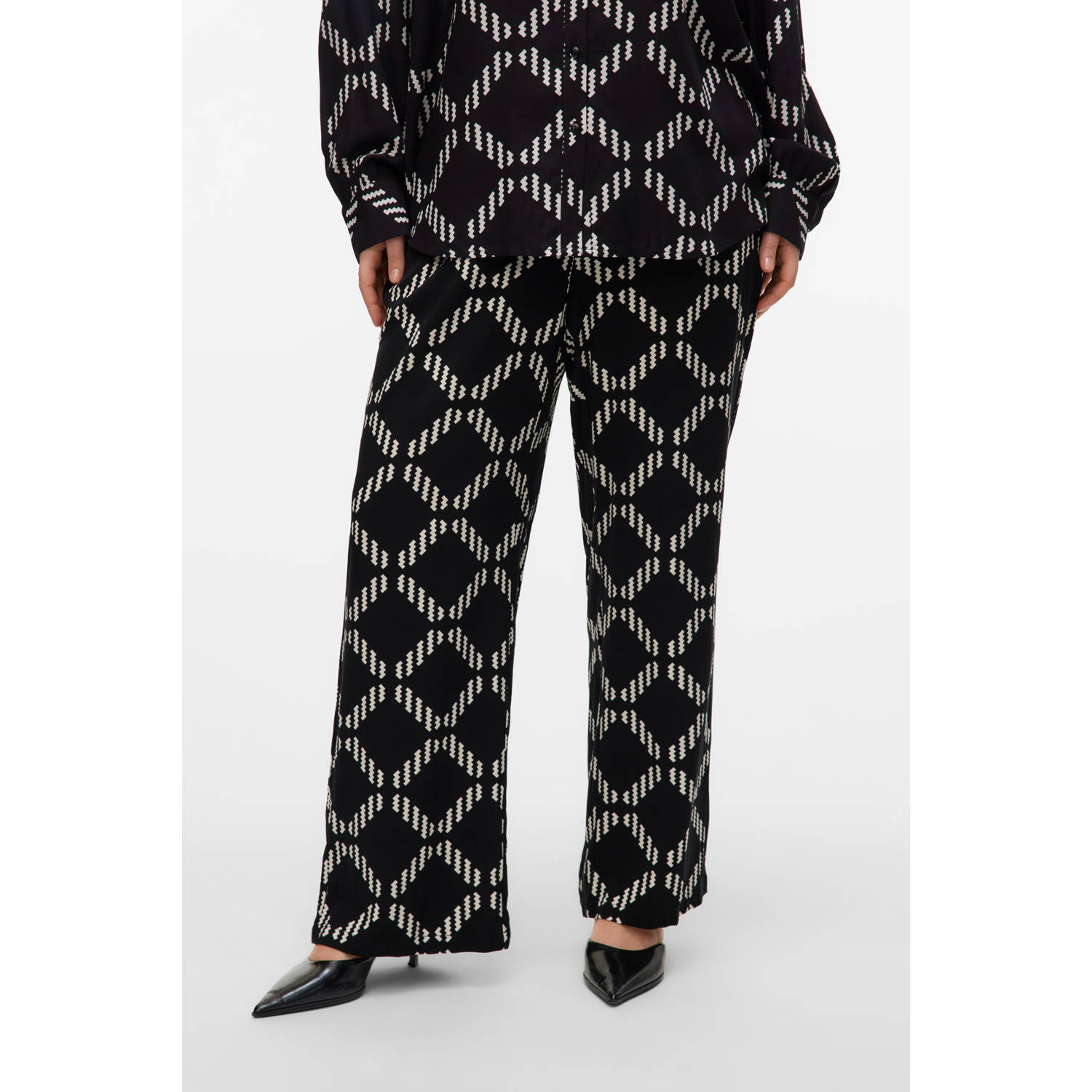 VERO MODA CURVE wide leg regular waist broek zwart
