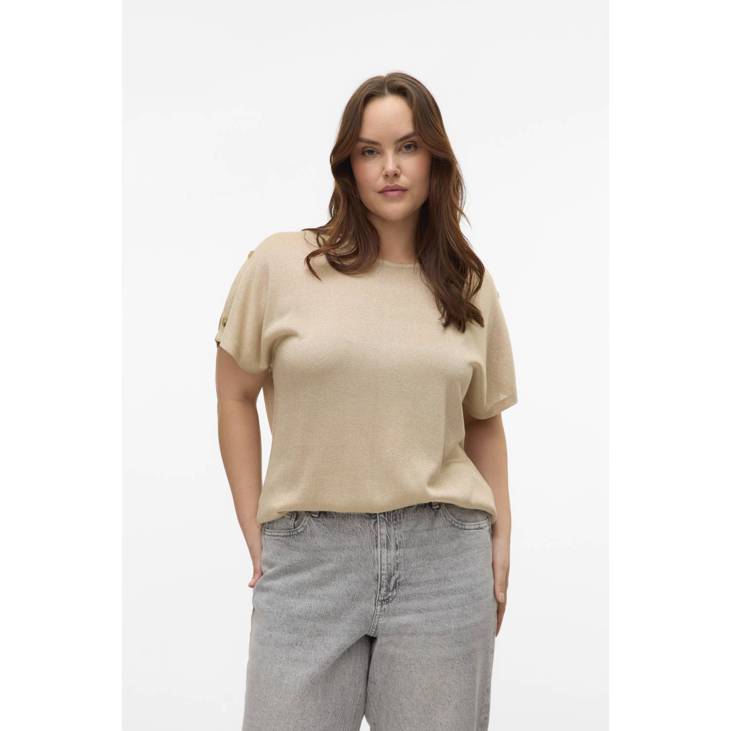 VERO MODA CURVE top beige met lurex