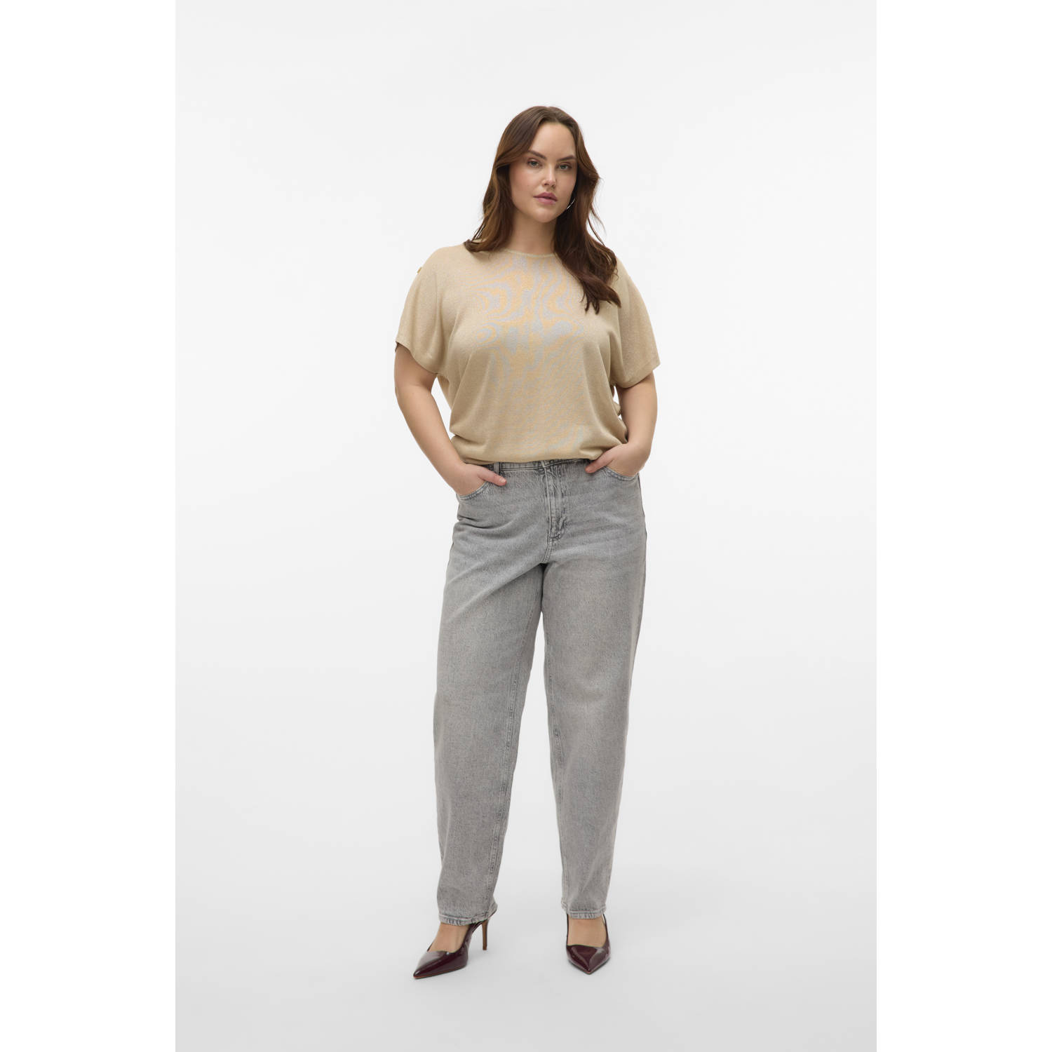 VERO MODA CURVE top beige met lurex