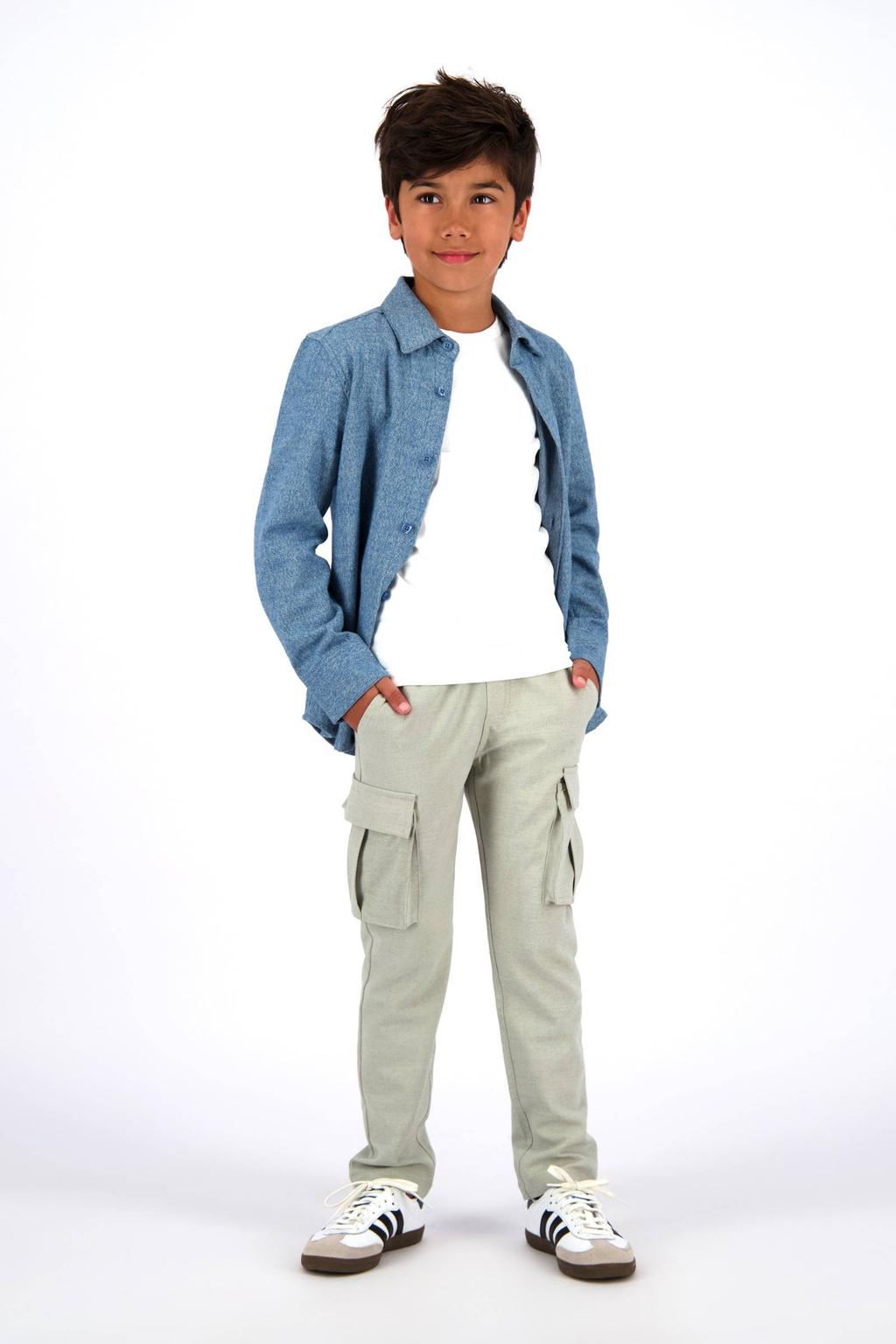 Beige jongens Vingino relaxed cargobroek van polyester met regular waist, elastische tailleband met koord en effen