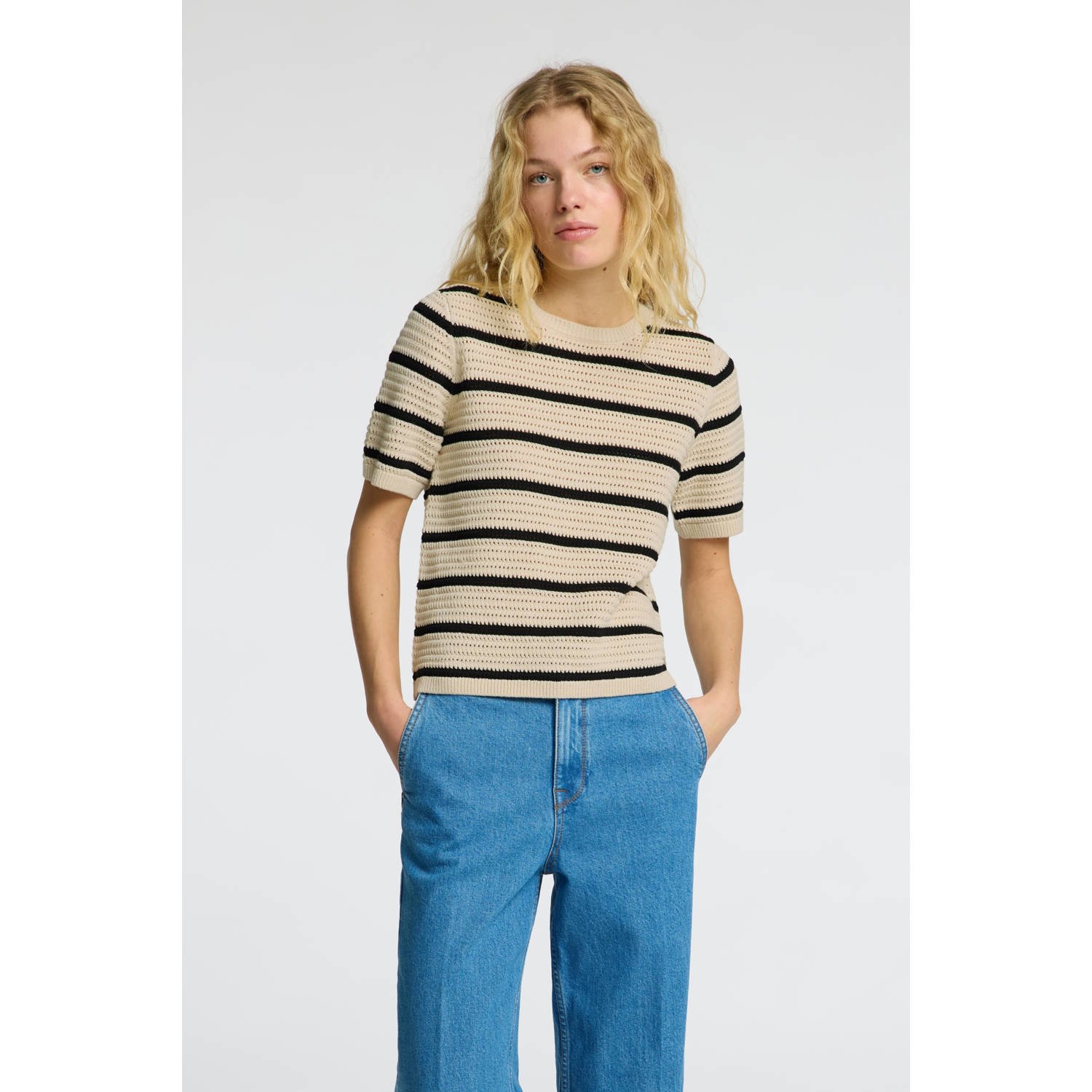 SELECTED FEMME Dames Tops & T-shirts Slfvinna Ss Structure Knit O-neck Zwart