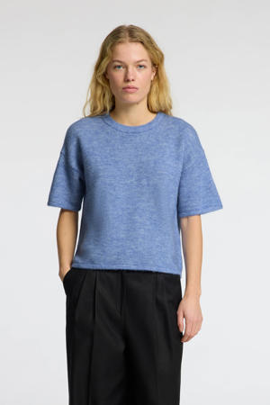 wollen pullover trui blauw gebreid