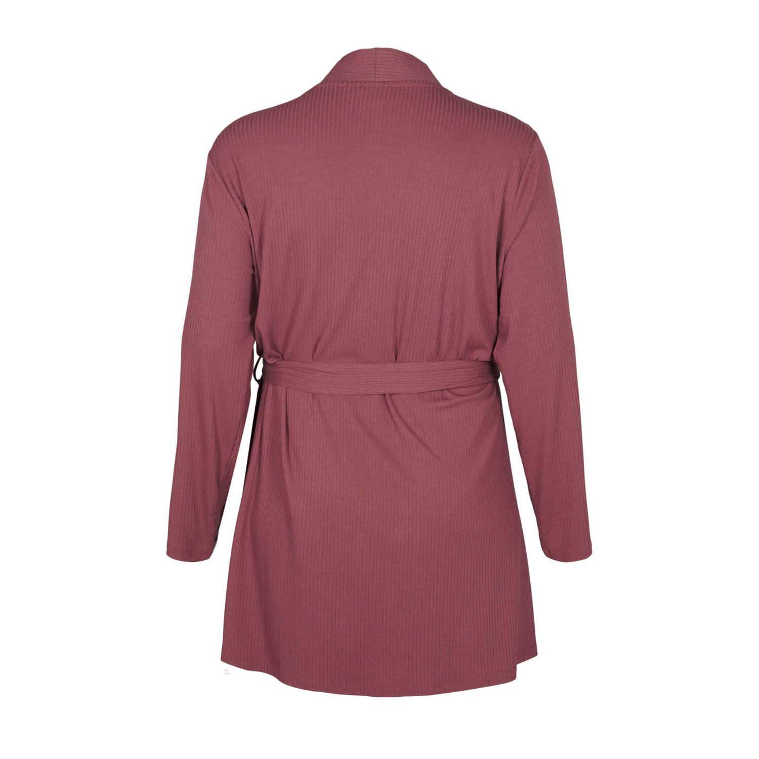 Zizzi jersey badjas met ribstructuur MAJA bruin