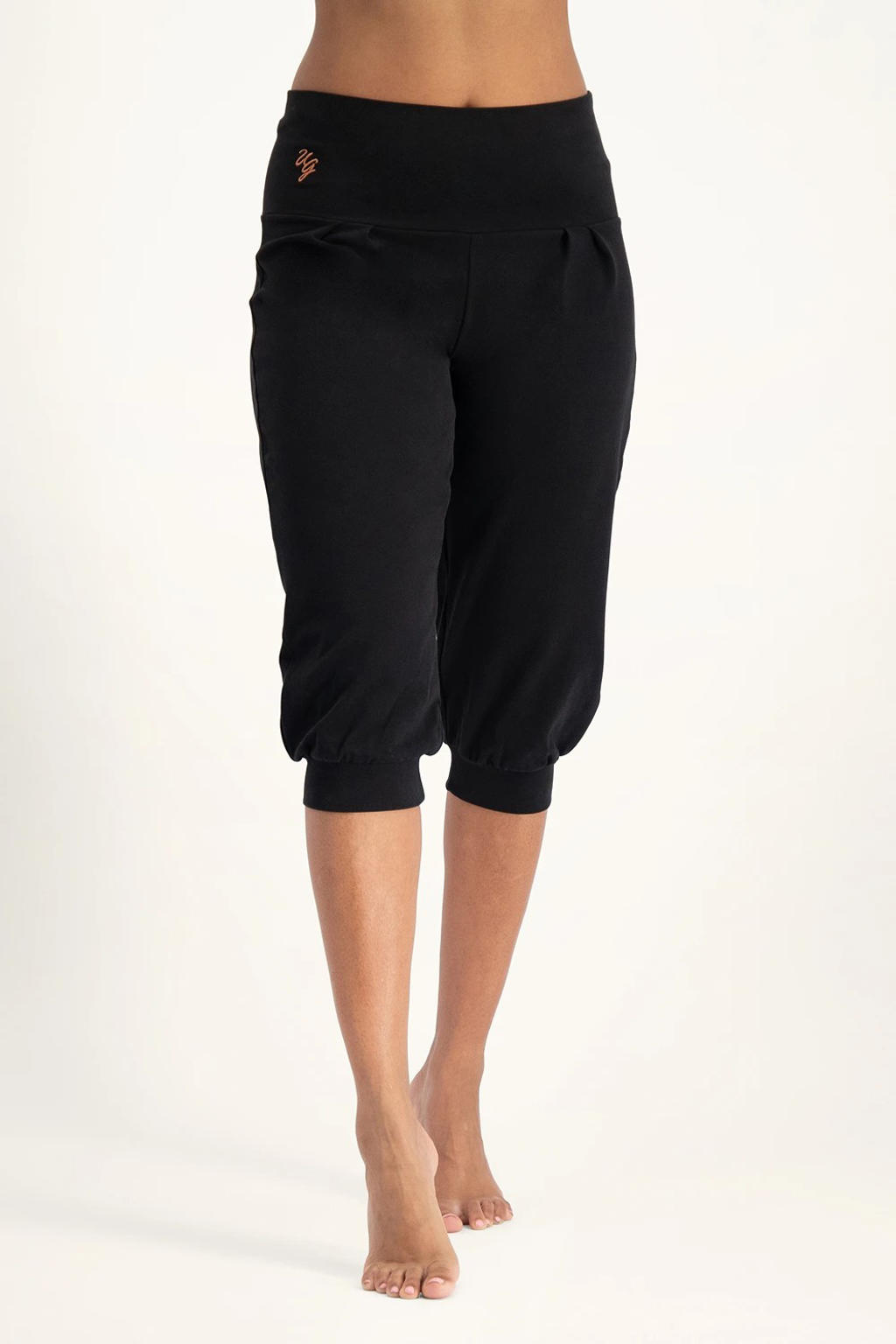 Zwarte dames Urban Goddess sportcapri van katoen met loose fit, regular waist en effen
