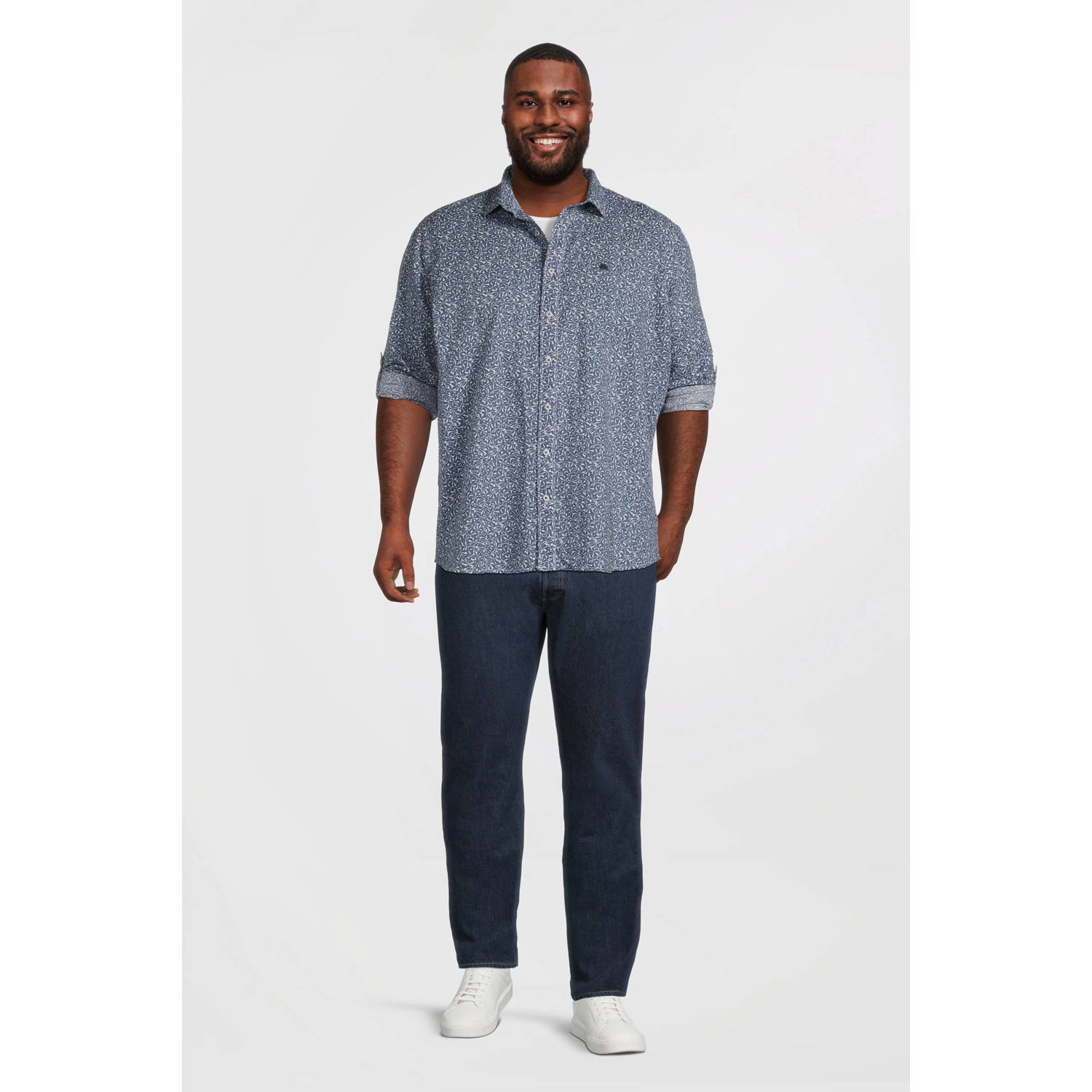 LERROS PLUS SIZE linnen casual overhemd blauw