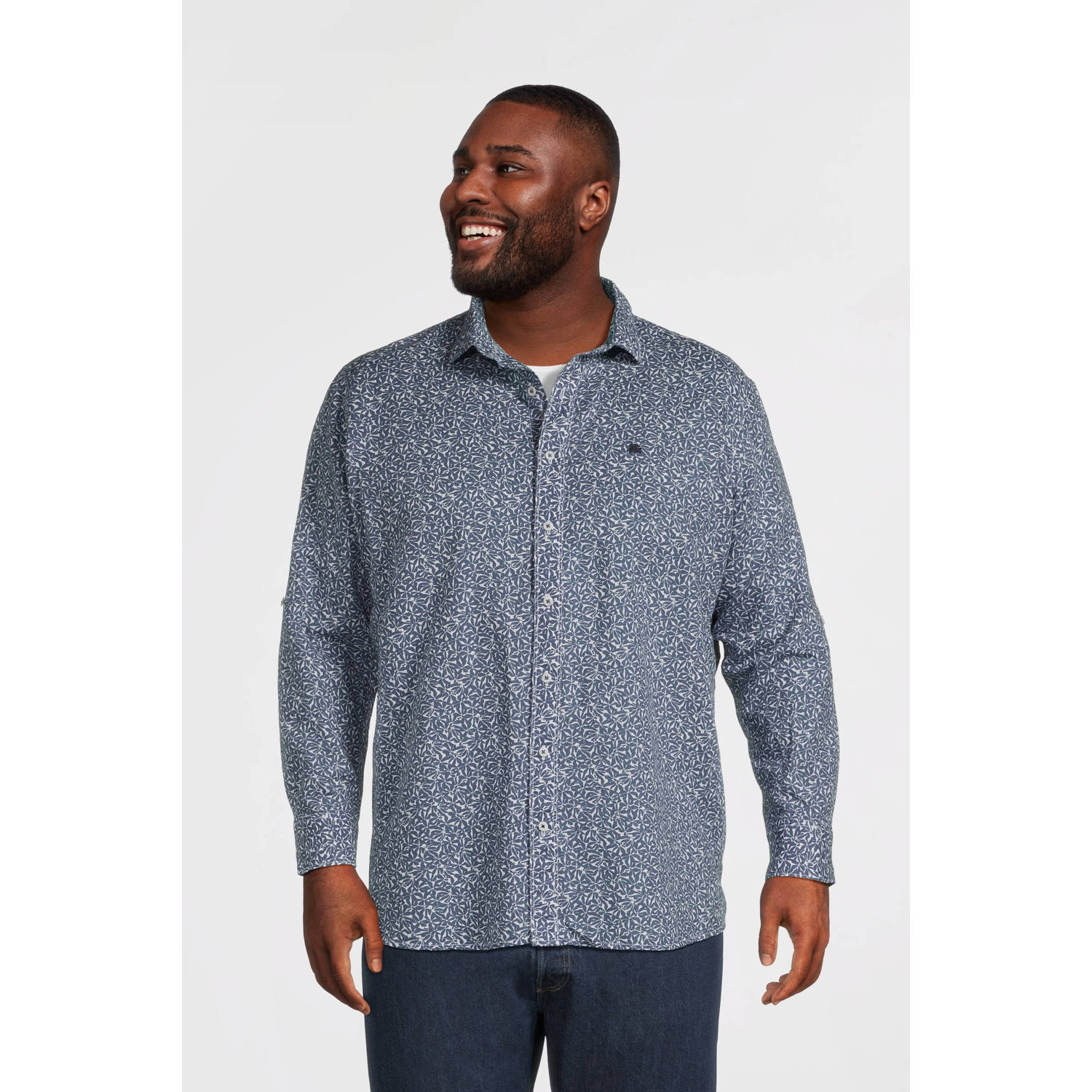 LERROS PLUS SIZE linnen casual overhemd blauw