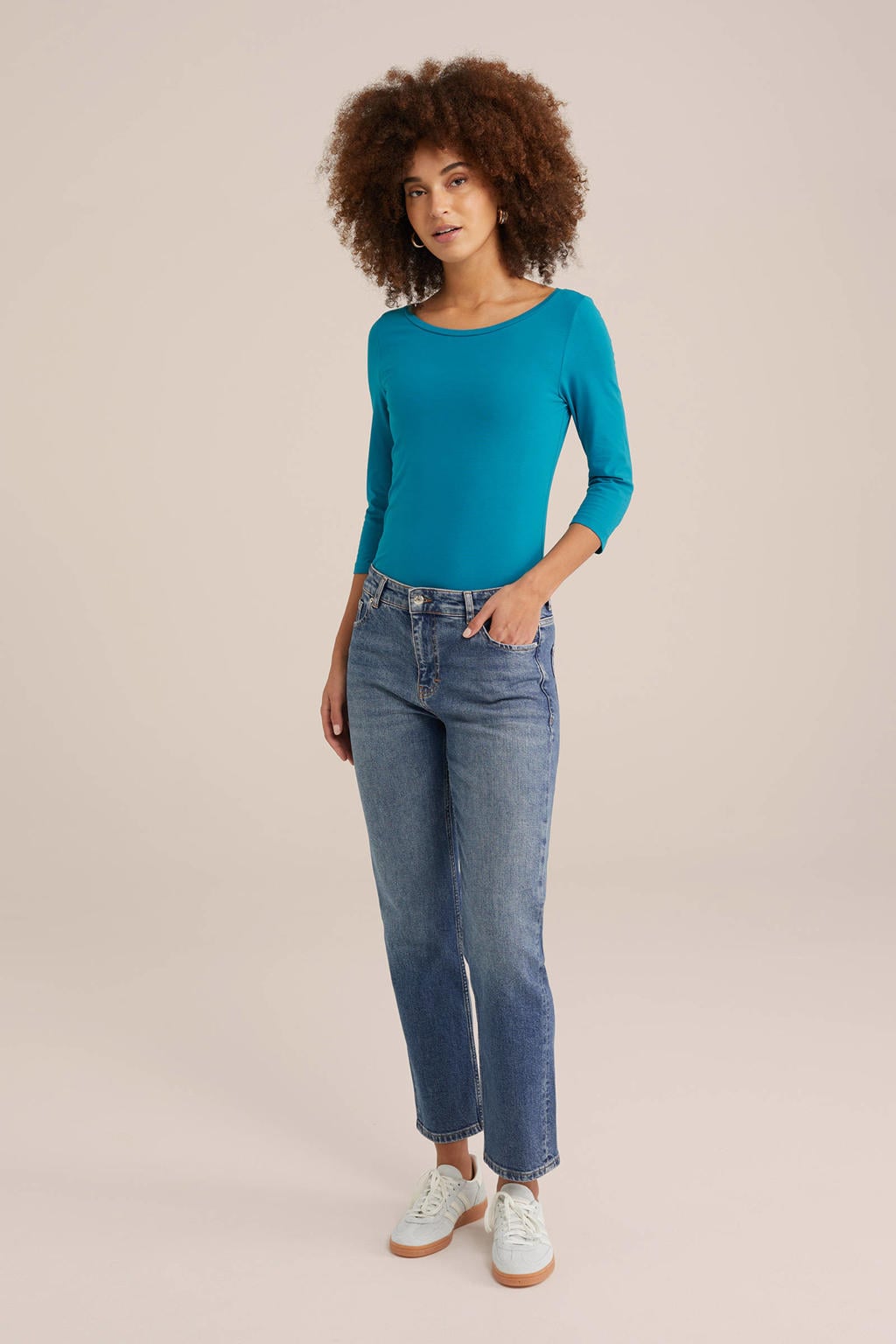 Blauwe dames WE Fashion top met effen