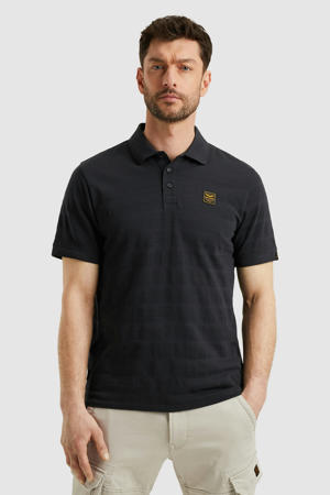regular polo met ingebreid patroon donkerblauw