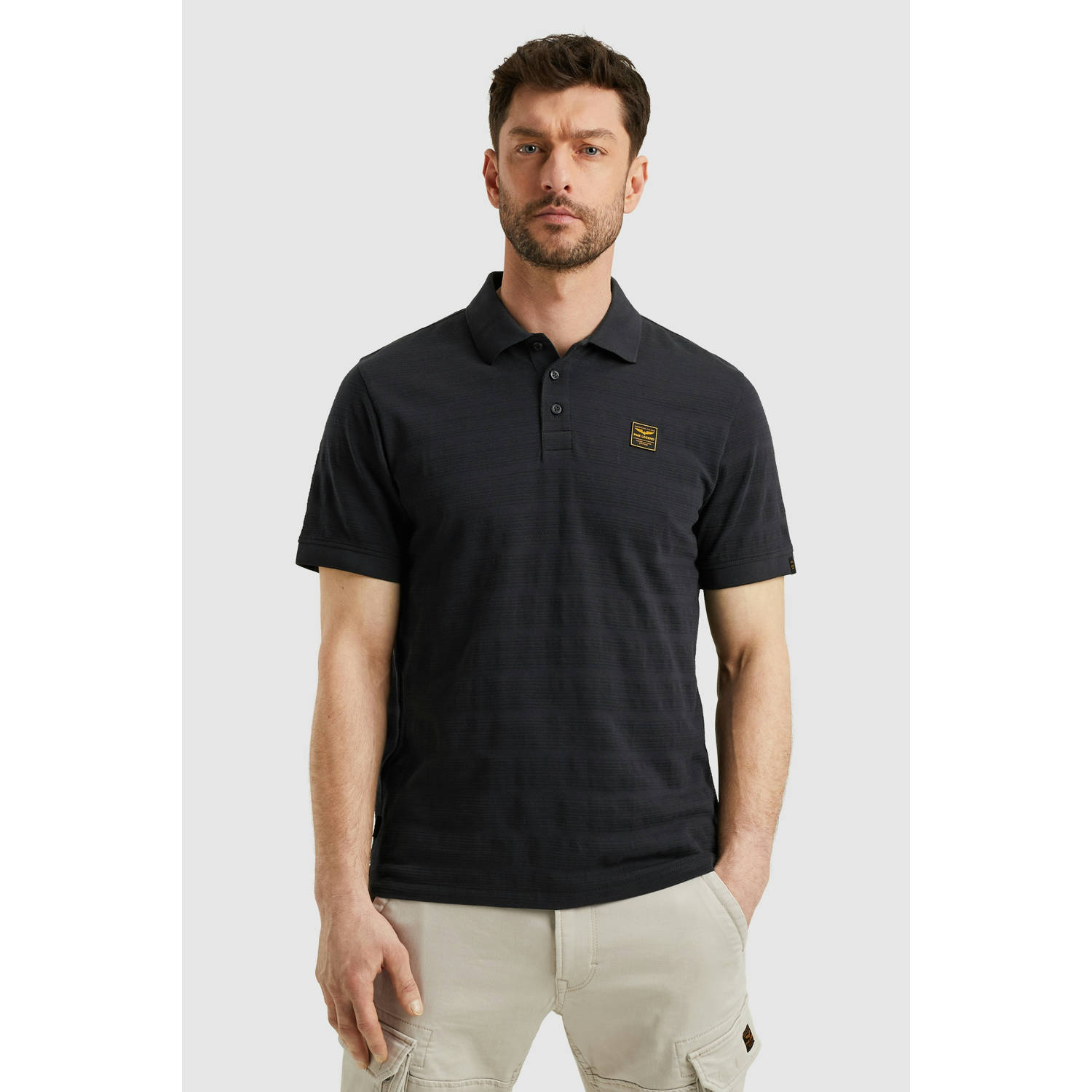 PME Legend regular polo met ingebreid patroon donkerblauw