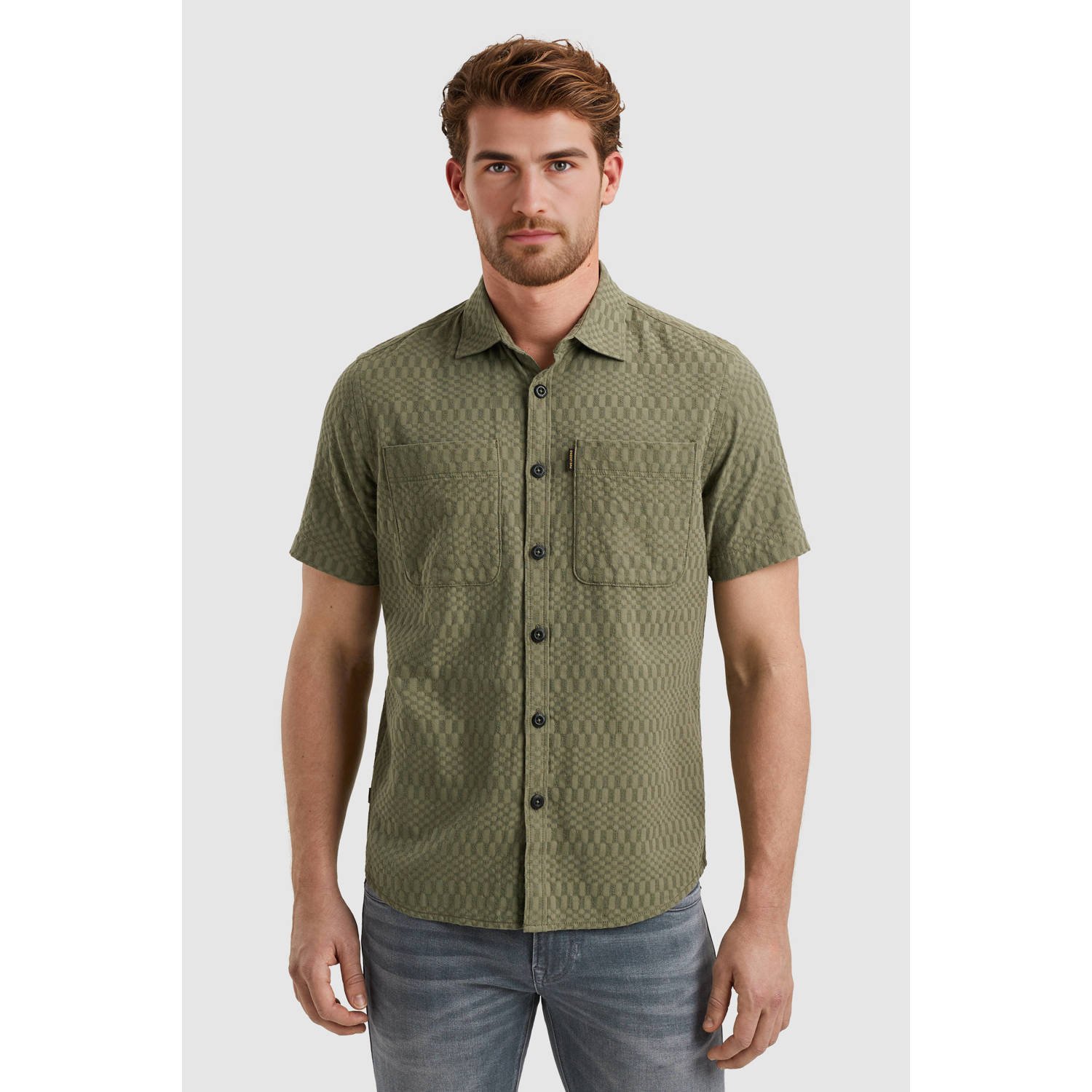 PME Legend casual overhemd met ingebreid patroon groen