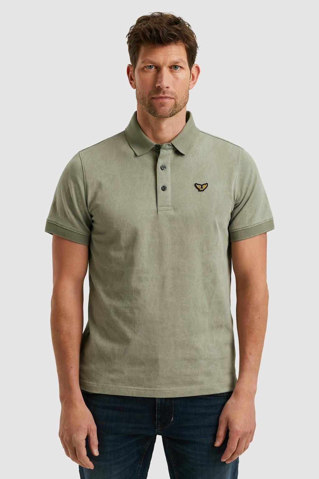Grijsgroene heren PME Legend regular polo groen van katoen met korte mouwen