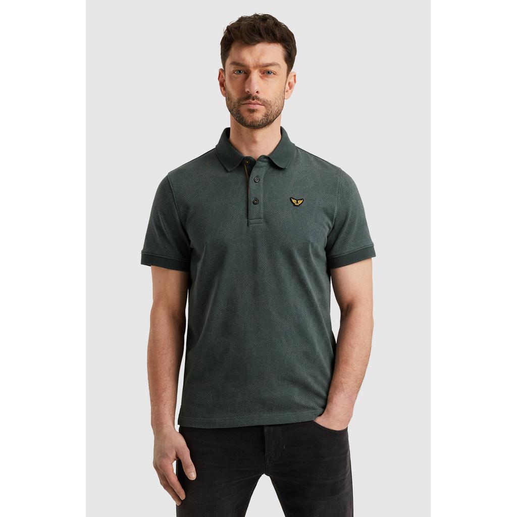 Donkergroene heren PME Legend regular polo van katoen met korte mouwen en klassieke kraag