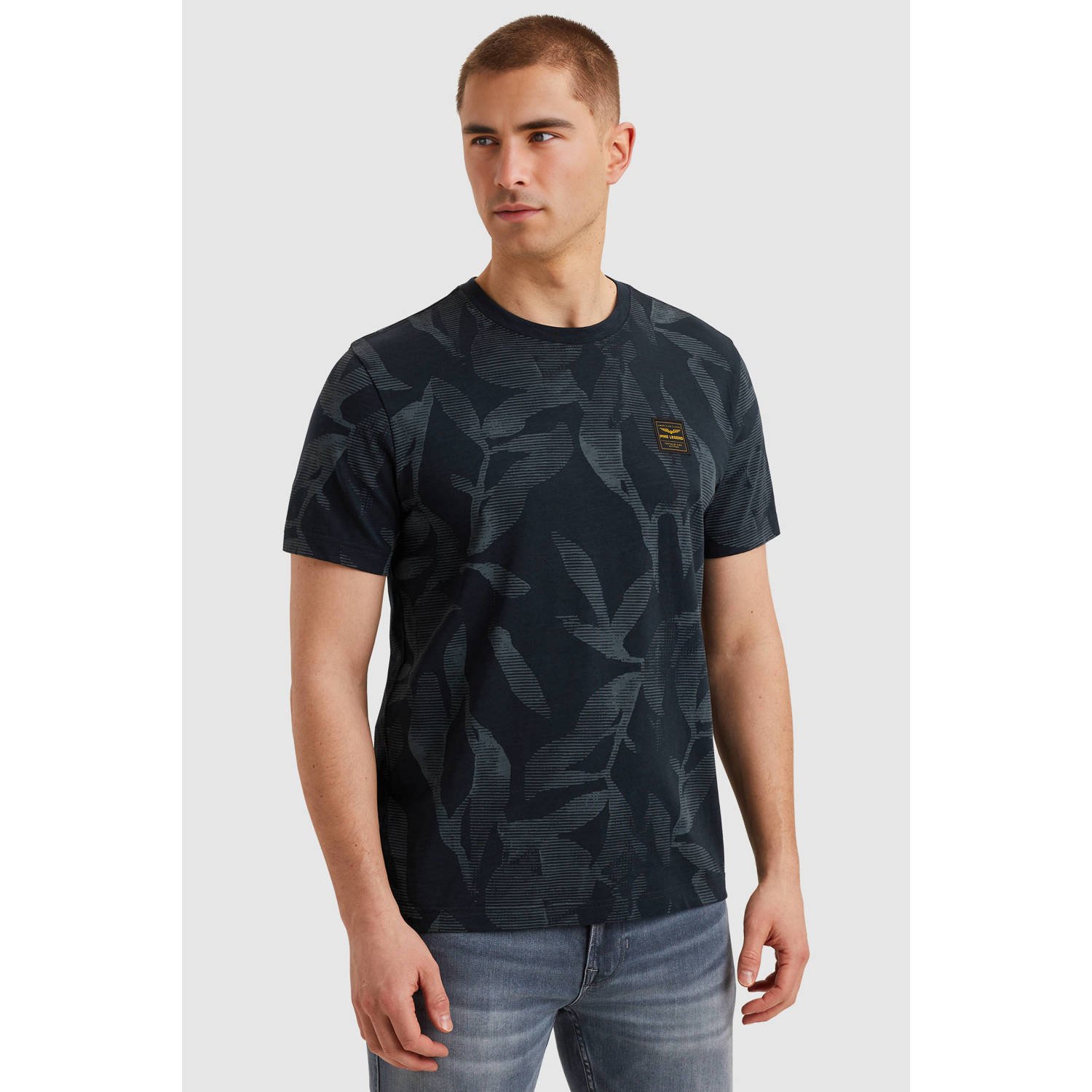 PME LEGEND Heren Polo's & T-shirts Slub Jersey Aop Donkerblauw