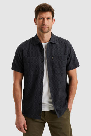 casual overhemd met ingebreid patroon donkerblauw