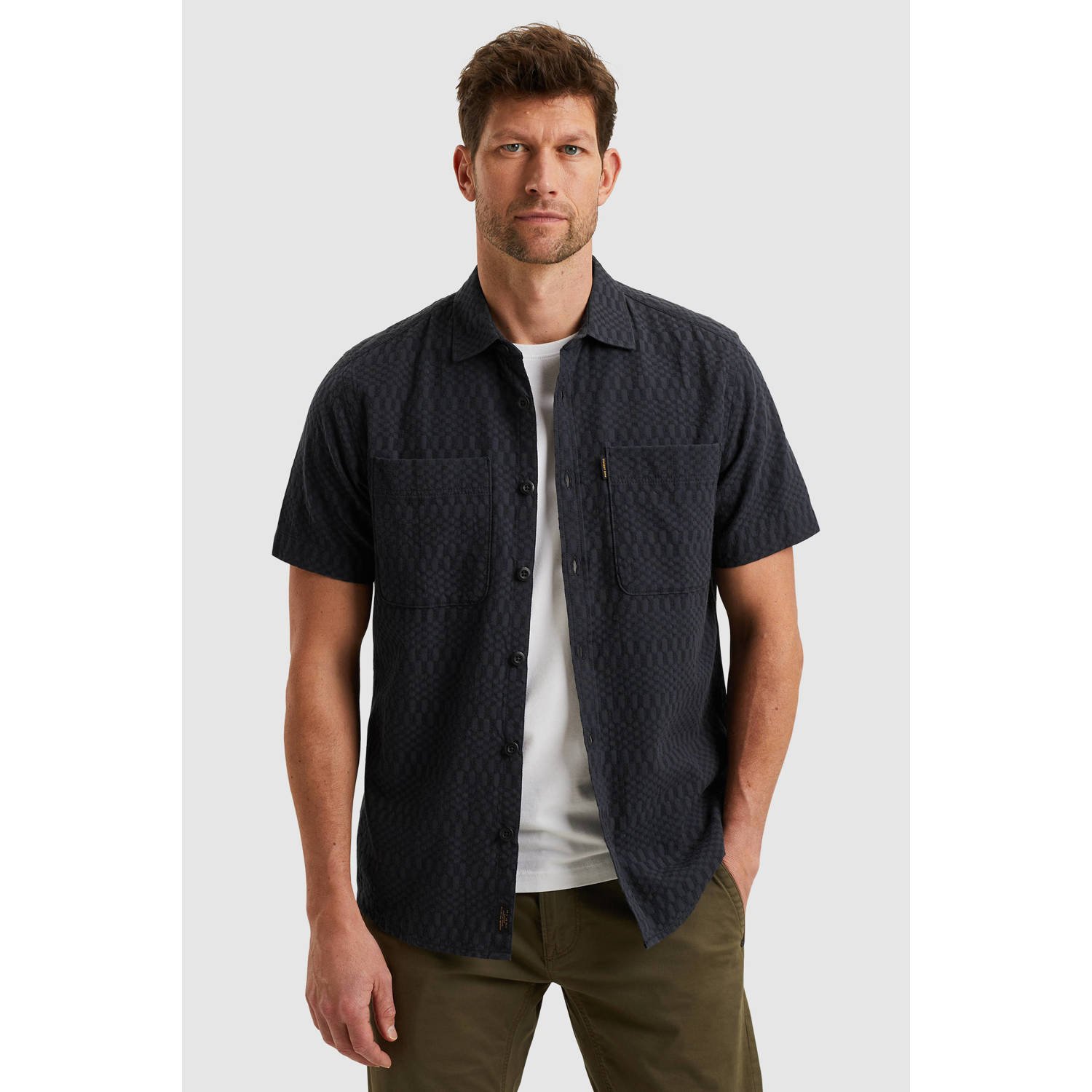 PME Legend casual overhemd met ingebreid patroon donkerblauw