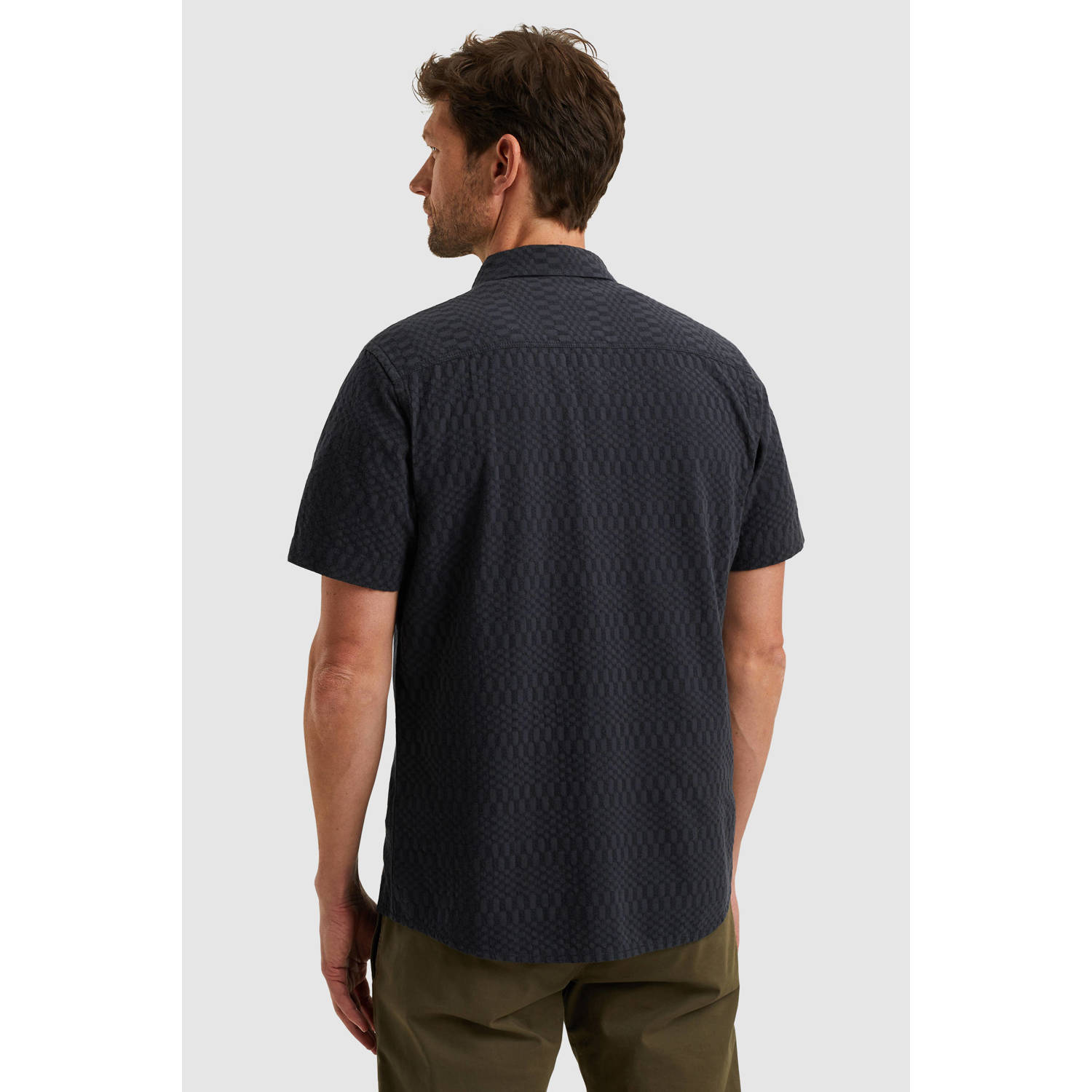 PME Legend casual overhemd met ingebreid patroon donkerblauw