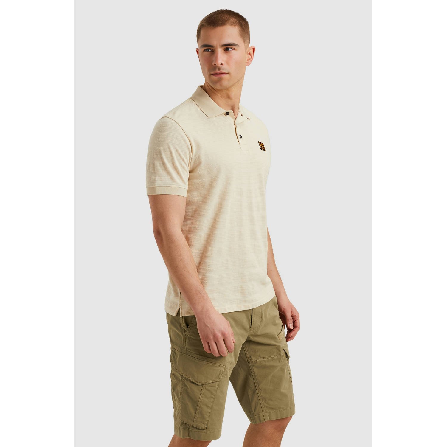 PME Legend regular polo met ingebreid patroon ecru