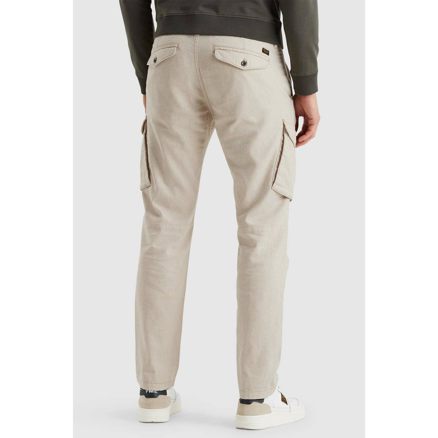 PME Legend linnen tapered cargo broek ecru