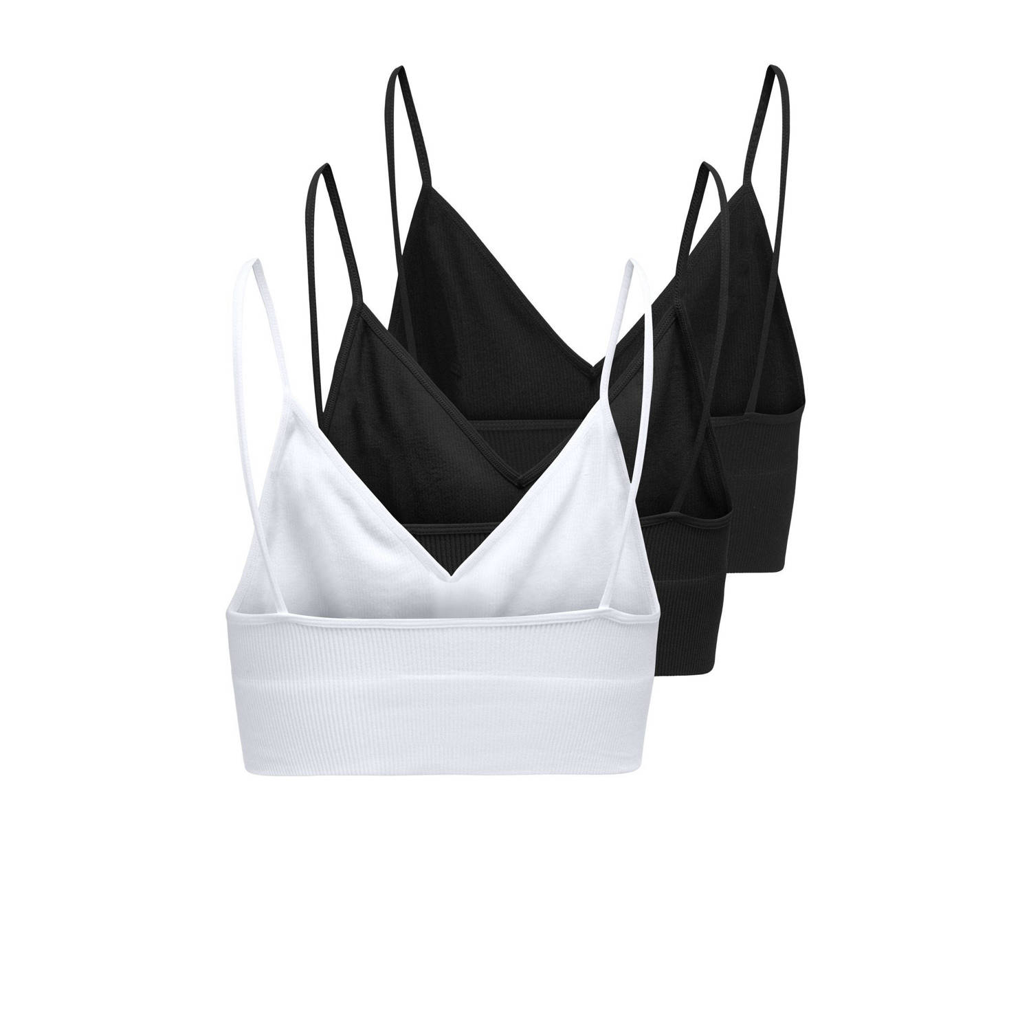ONLY crop top ONLVICKY met ribstructuur (set van 3) zwart wit