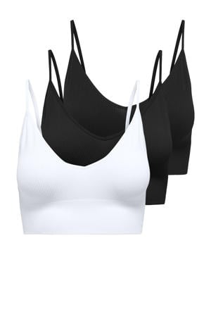 crop top ONLVICKY met ribstructuur (set van 3) zwart/wit