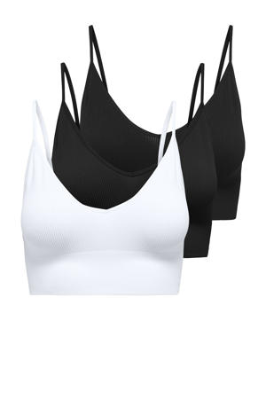crop top ONLVICKY met ribstructuur (set van 3) zwart/wit