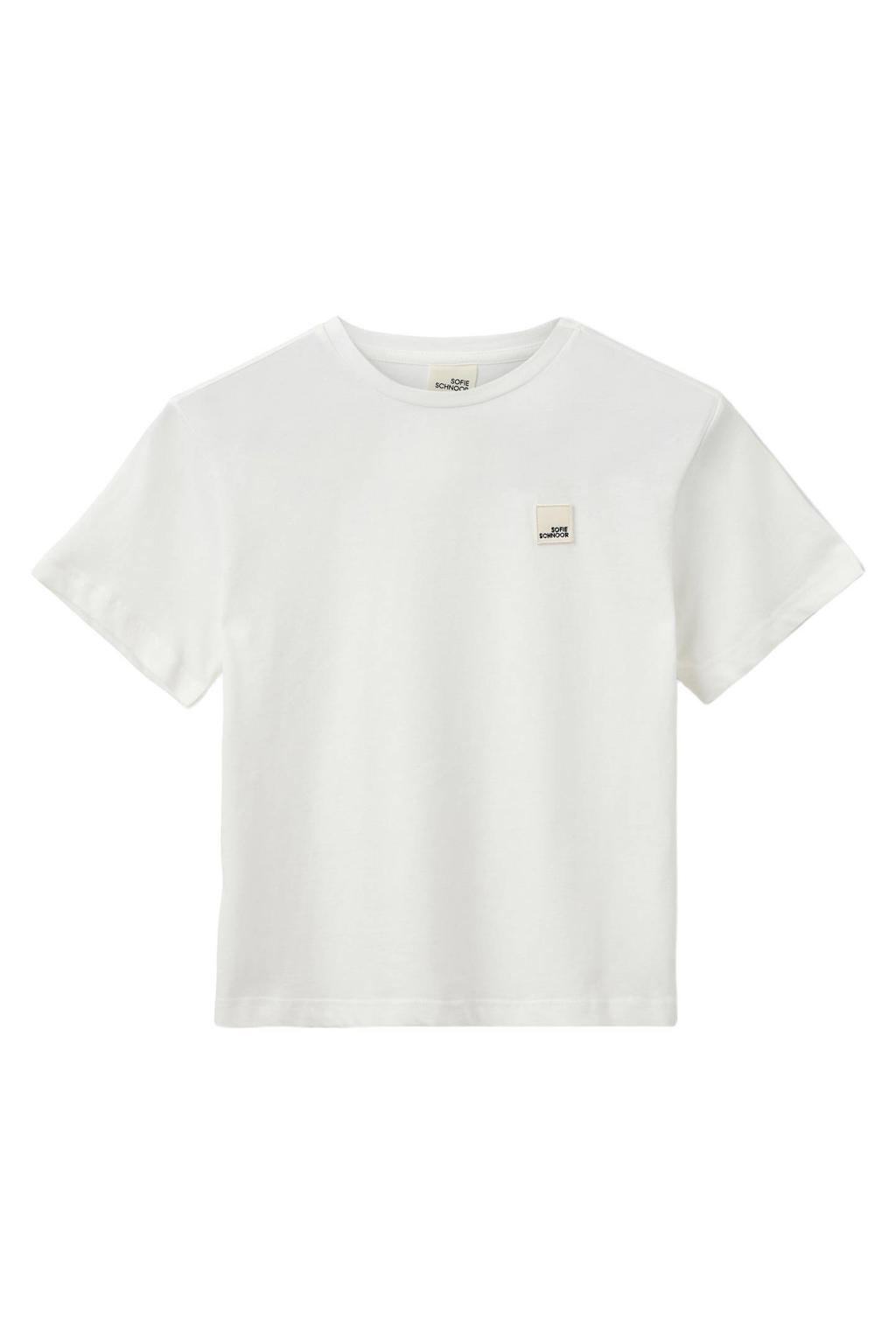Witte meisjes Sofie Schnoor T-shirt van katoen met effen, korte mouwen en ronde hals