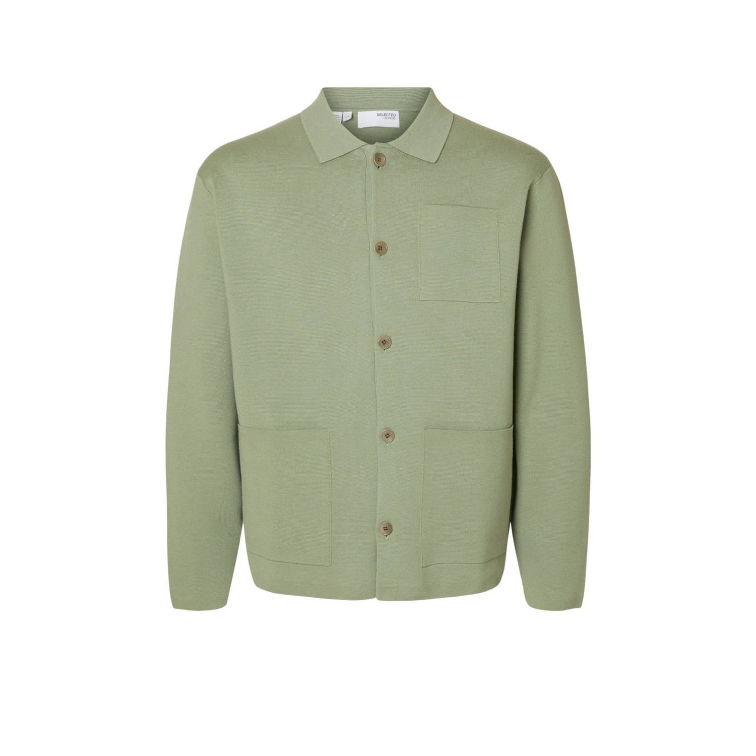 Selected Homme Licht Gebreide Polo Overshirt Green Heren