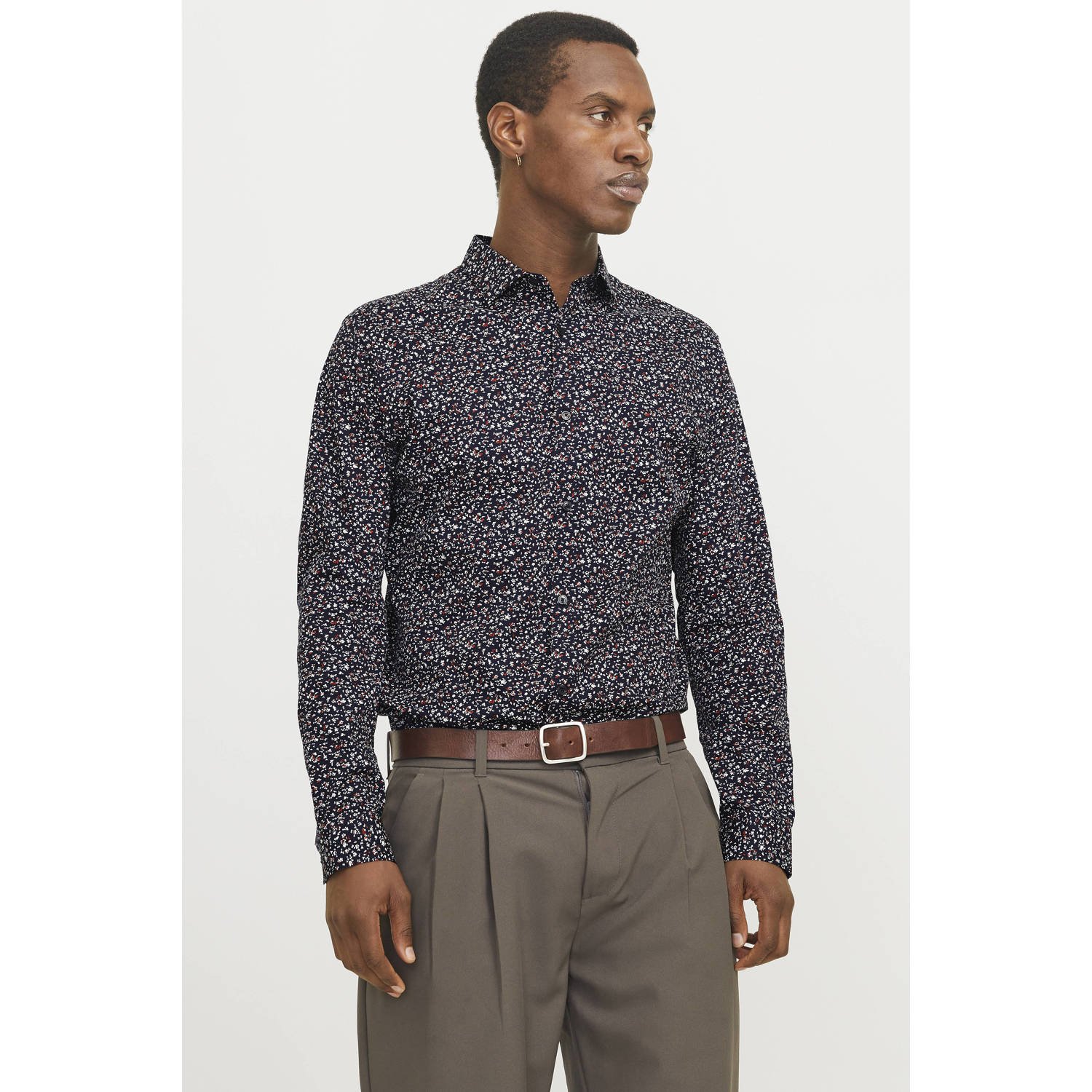 JACK & JONES PREMIUM casual overhemd donkerblauw