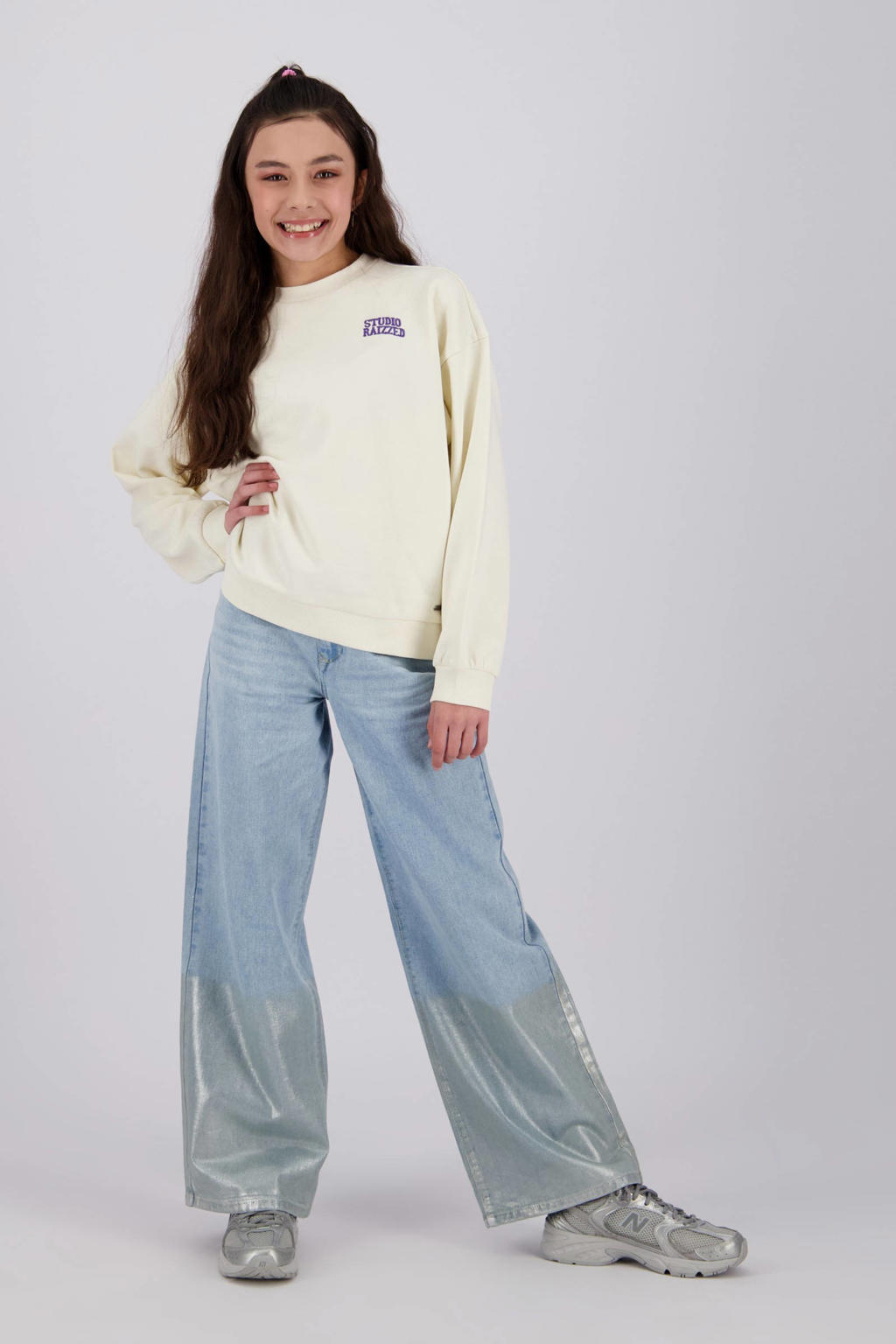 Witte meisjes Raizzed sweater met backprint, lange mouwen en ronde hals