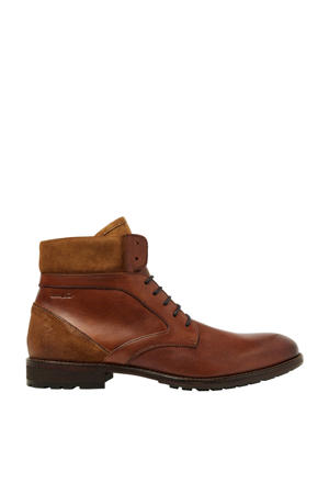 Henry leren veterboots cognac