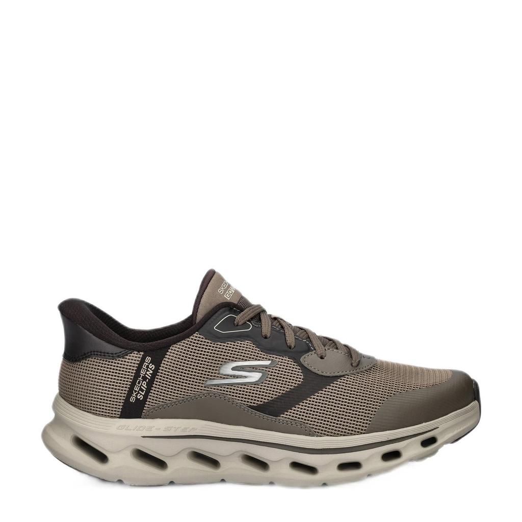 Taupe heren Skechers Hands Free Slip-In Glide Step 2 sneakers met veters en logo