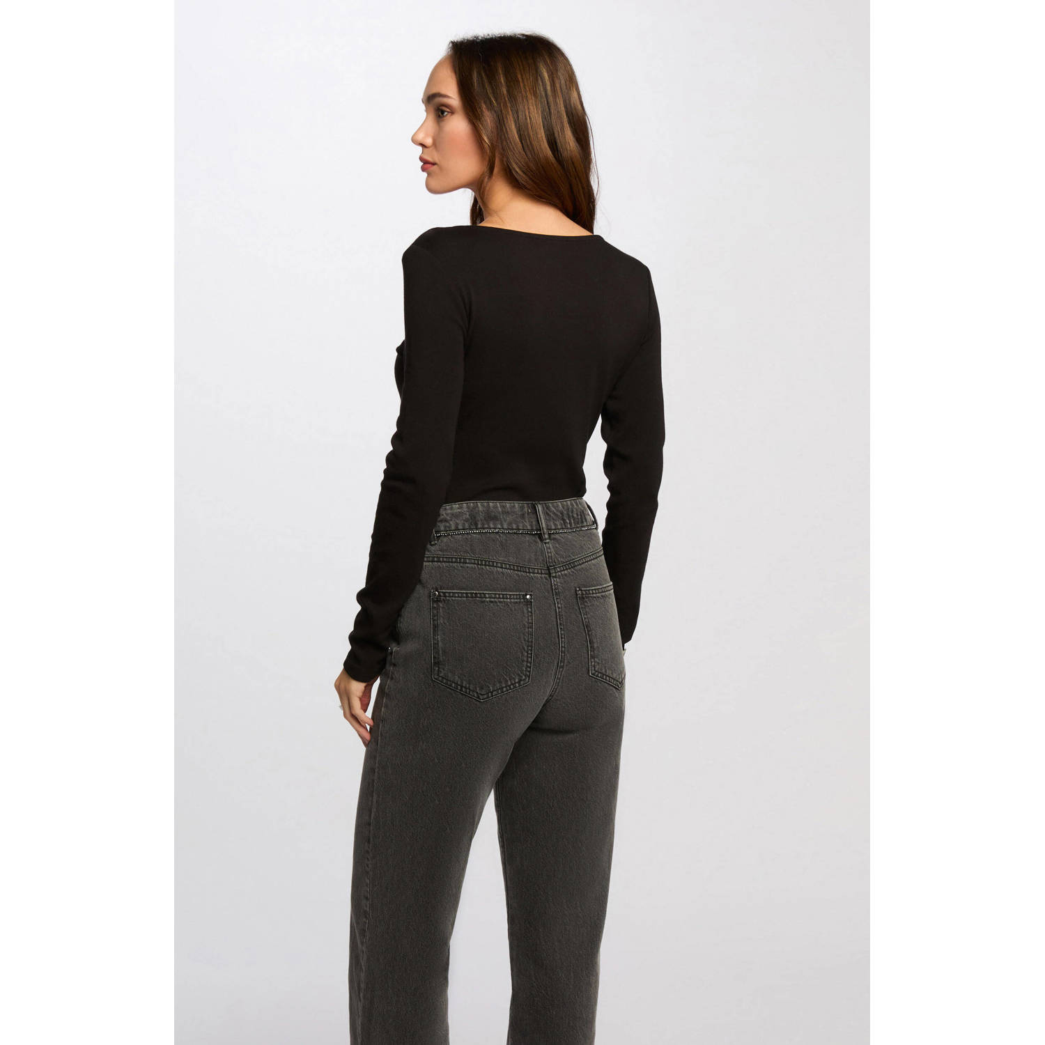 Morgan top zwart rib gebreid