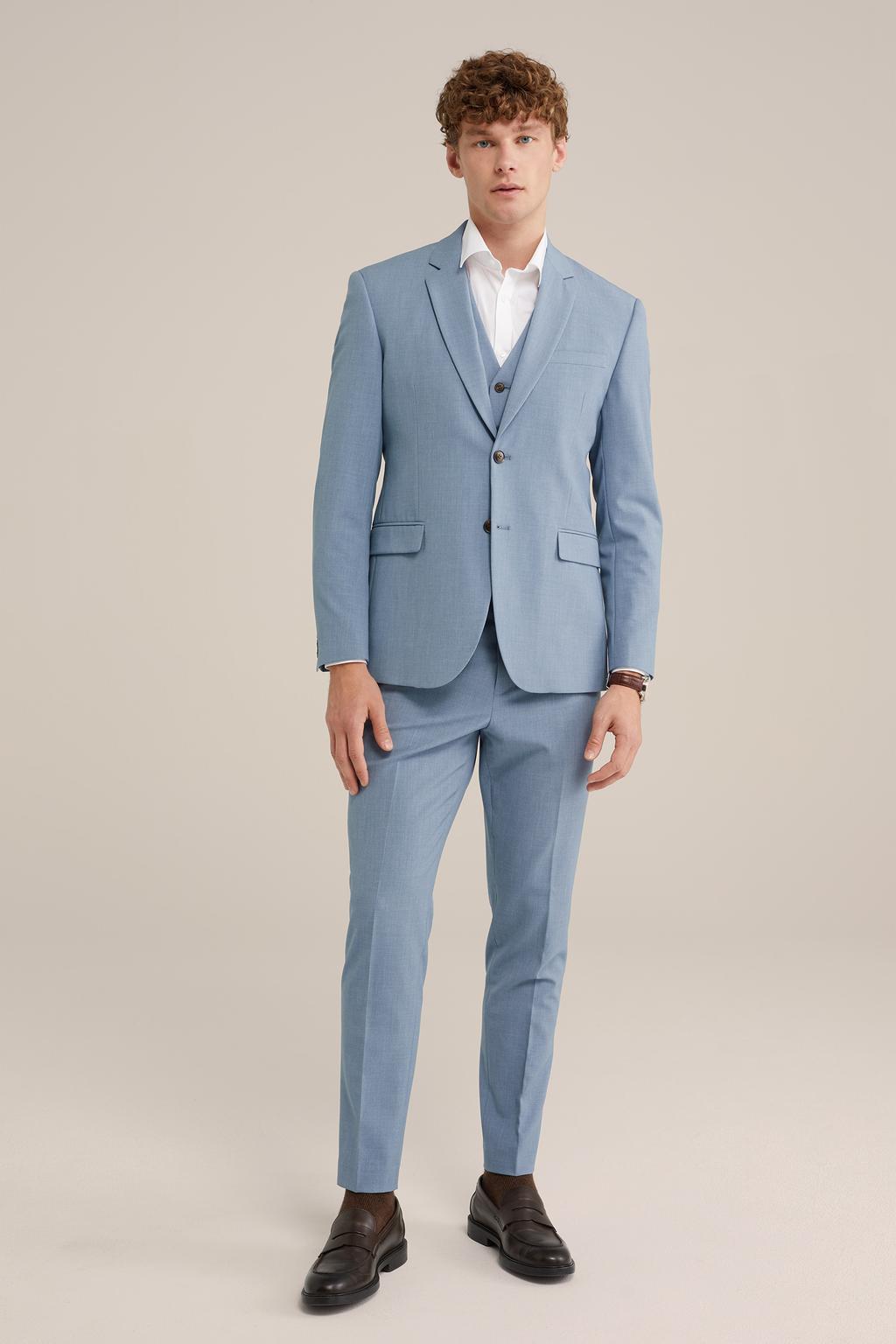 Grijsblauwe heren WE Fashion Tall fit colbert blauw van polyester met melée print, reverskraag en geweven detail