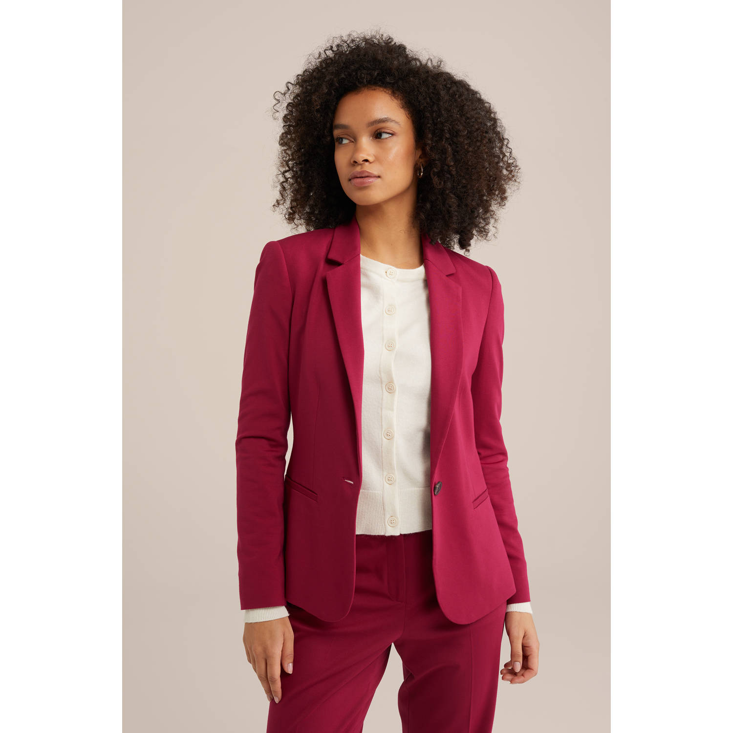 WE Fashion jersey getailleerde blazer donkerrood