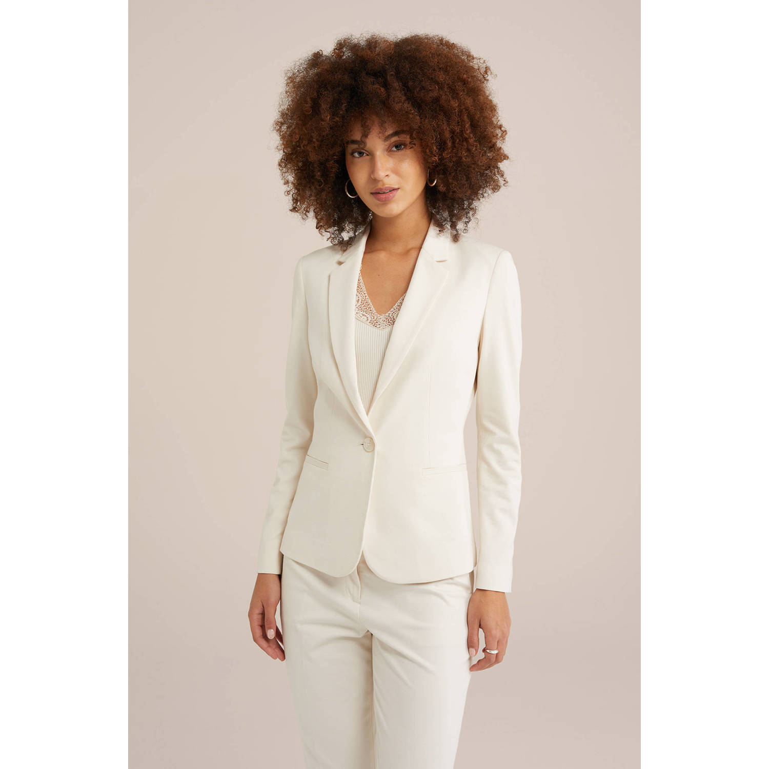 WE Fashion jersey getailleerde blazer ecru