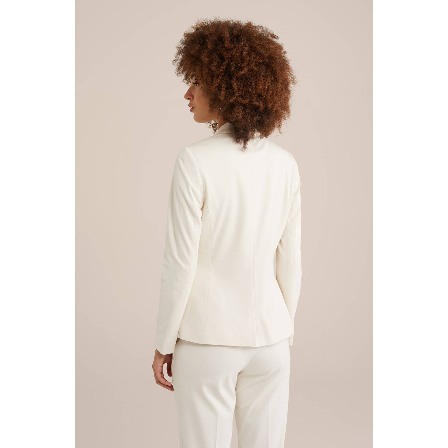 WE Fashion jersey getailleerde blazer ecru