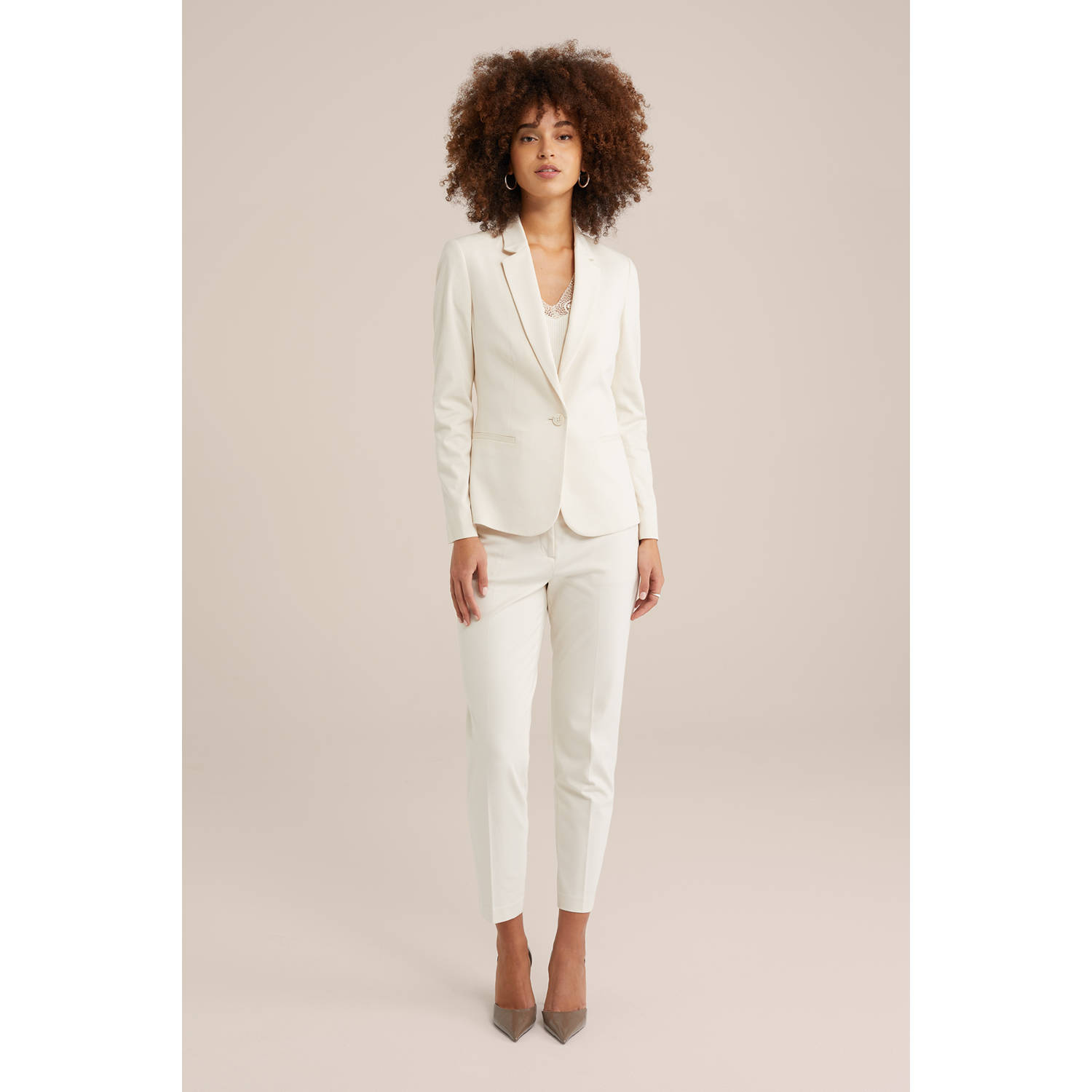 WE Fashion jersey getailleerde blazer ecru