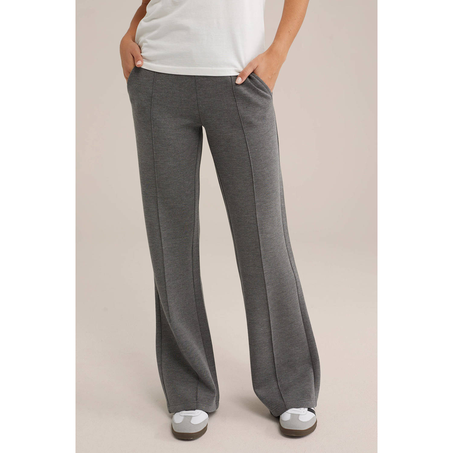 WE Fashion straight regular waist joggingbroek grijs melange