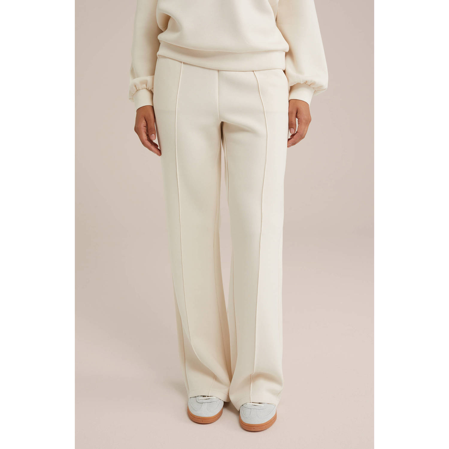 WE Fashion straight regular waist joggingbroek ecru