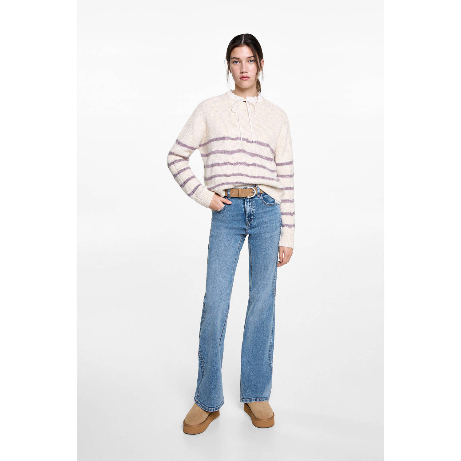 MANGO TEEN regular waist flared jeans medium blue denim