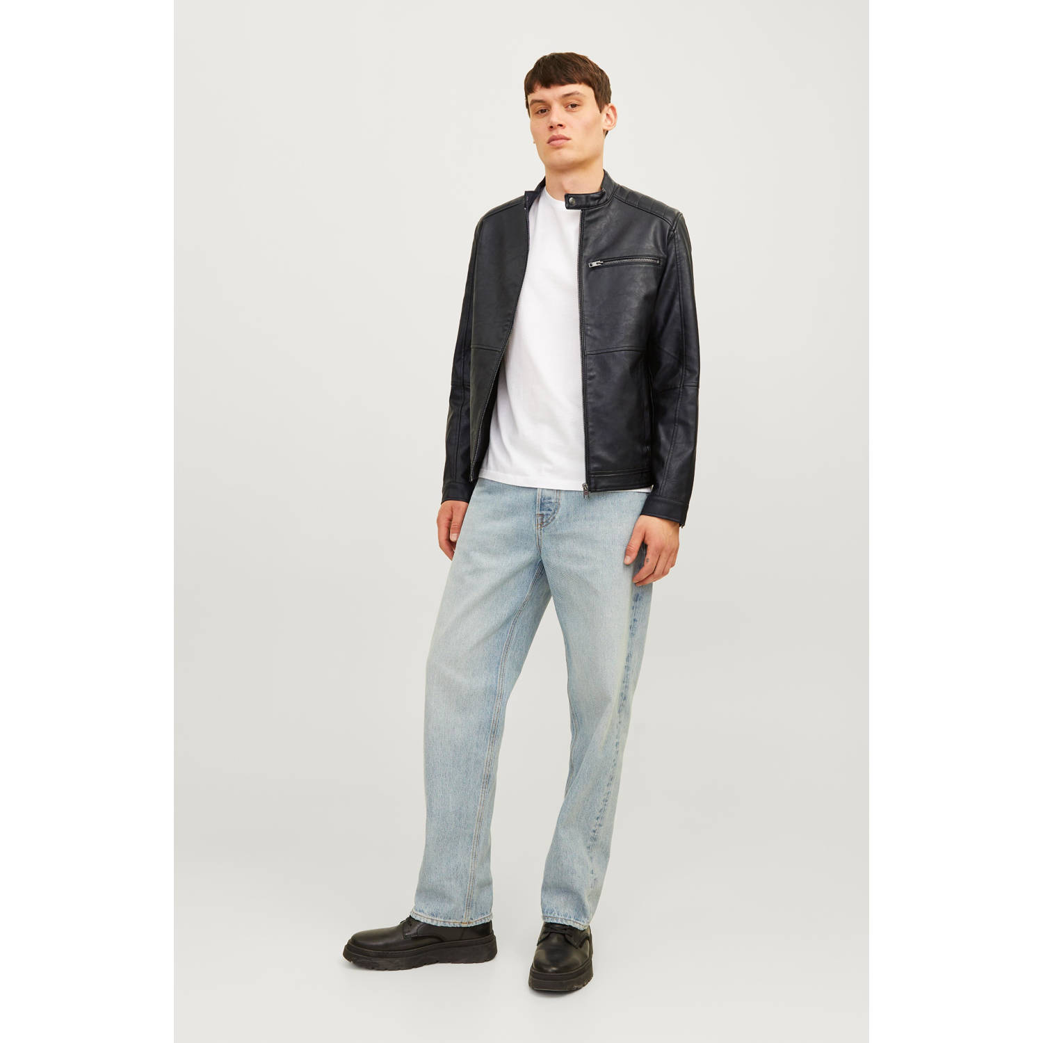 JACK & JONES ESSENTIALS imitatieleren jas zwart