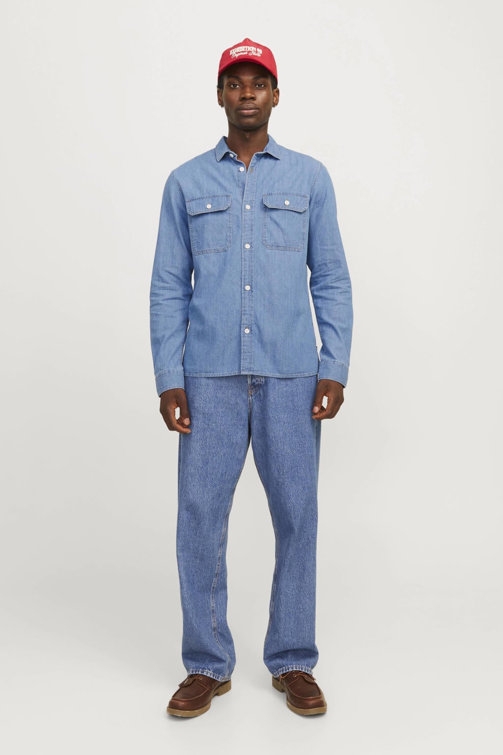 JACK & JONES ESSENTIALS casual overhemd light blue denim