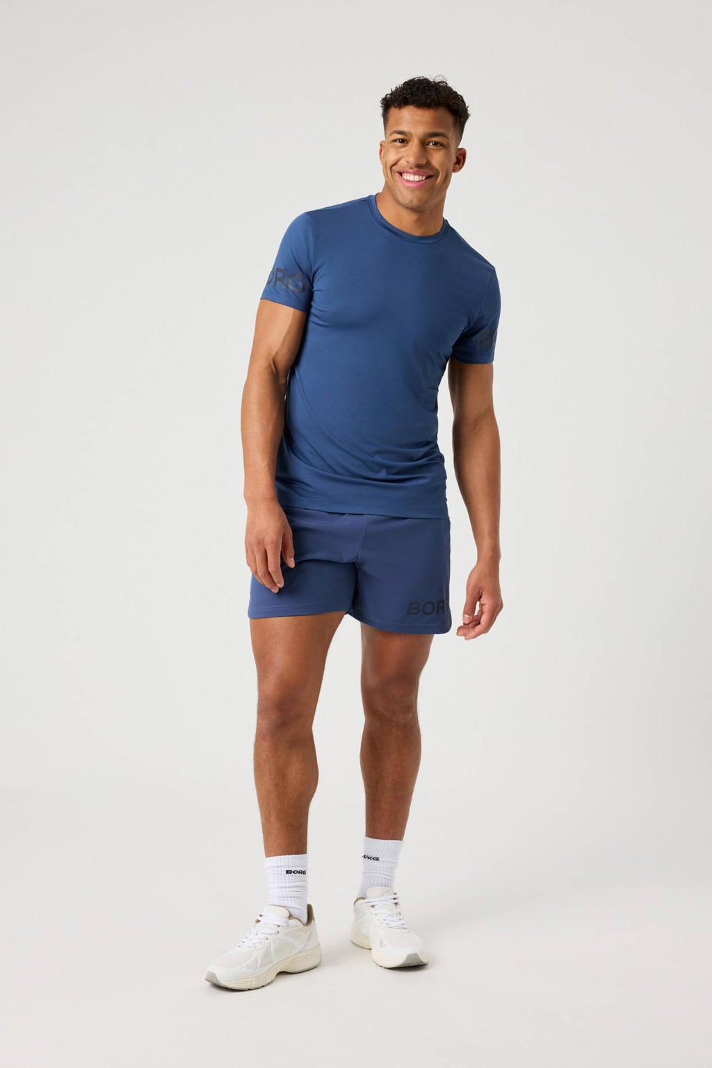 Blauwe heren Björn Borg sportshort Borg van polyester met regular fit, regular waist, elastische tailleband met koord en logo dessin