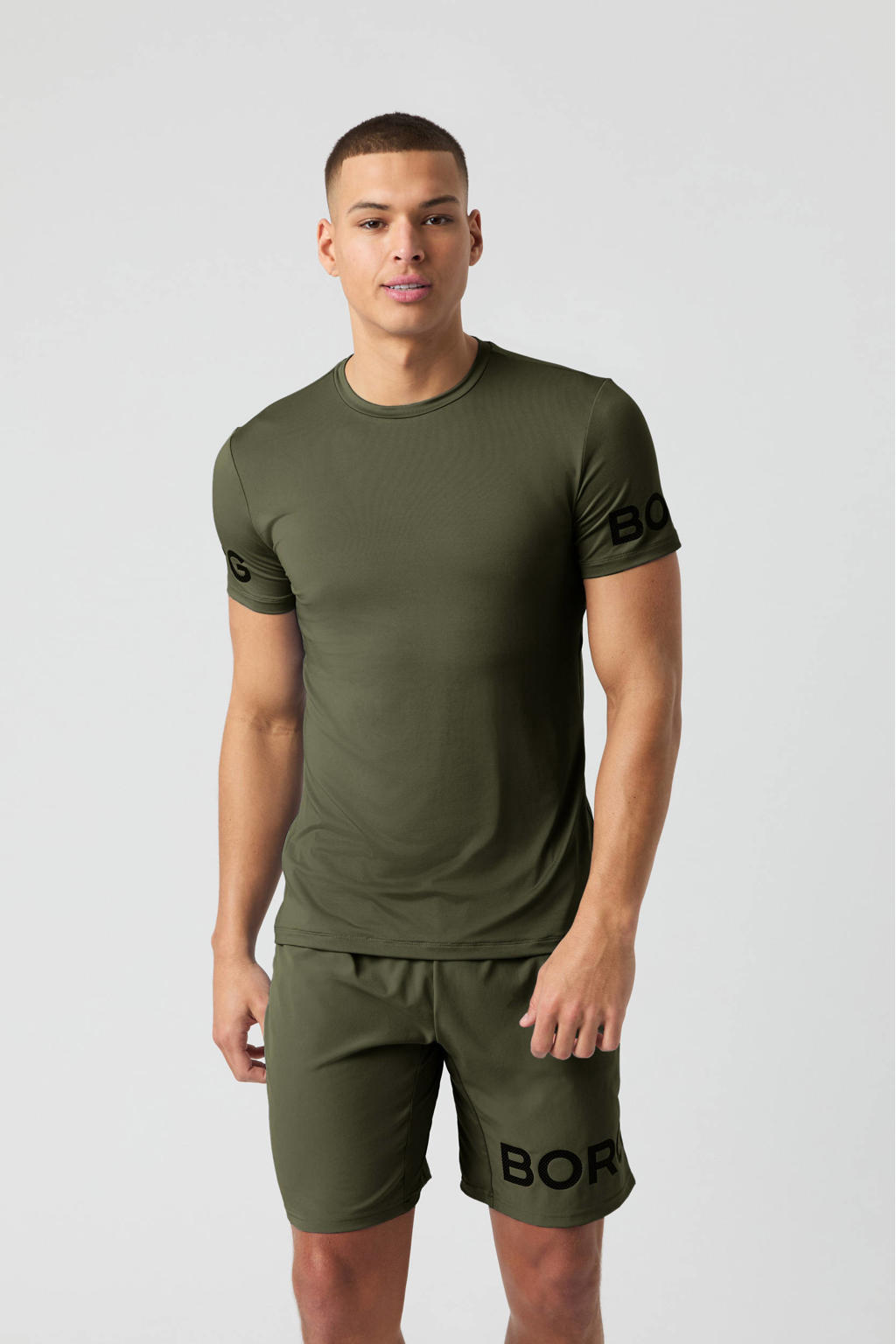 Groen en zwarte heren Björn Borg sportshirt Borg van polyester met logo dessin, korte mouwen en ronde hals