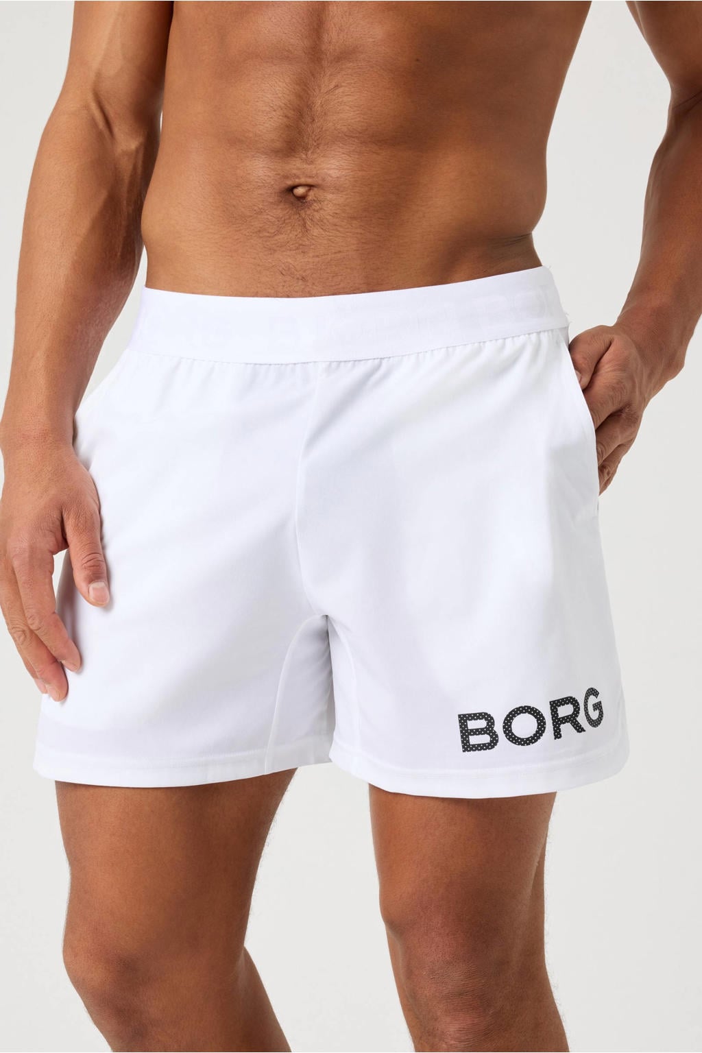 Witte heren Björn Borg sportshort Borg van polyester met regular fit, regular waist, elastische tailleband met koord en logo dessin